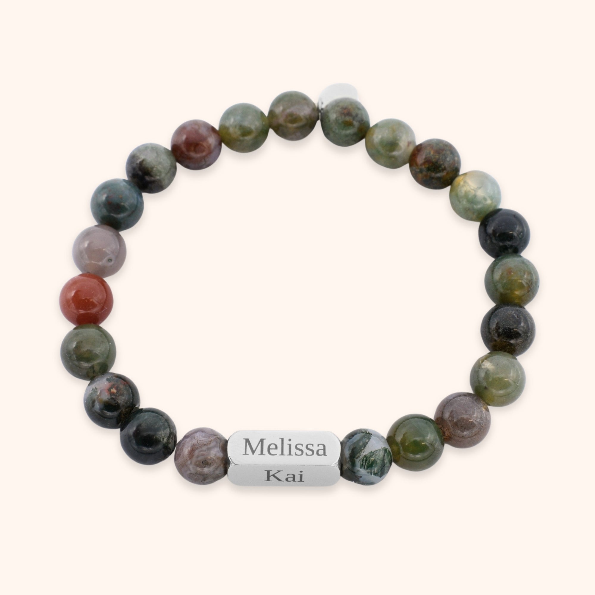 Gepersonaliseerde kralen armband heren met namen natuursteen groen