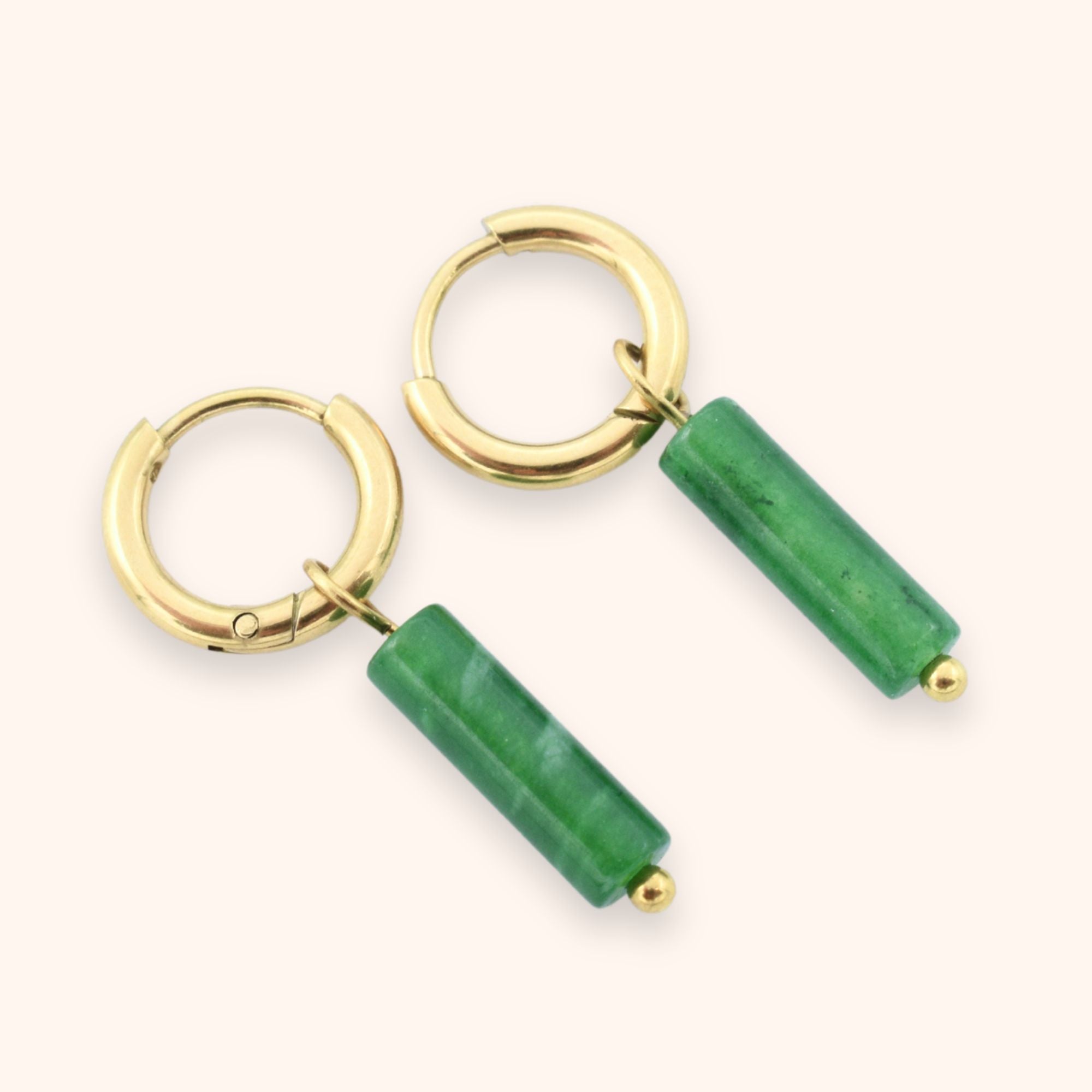 Gouden hoops groene kraal hanger stainless steel