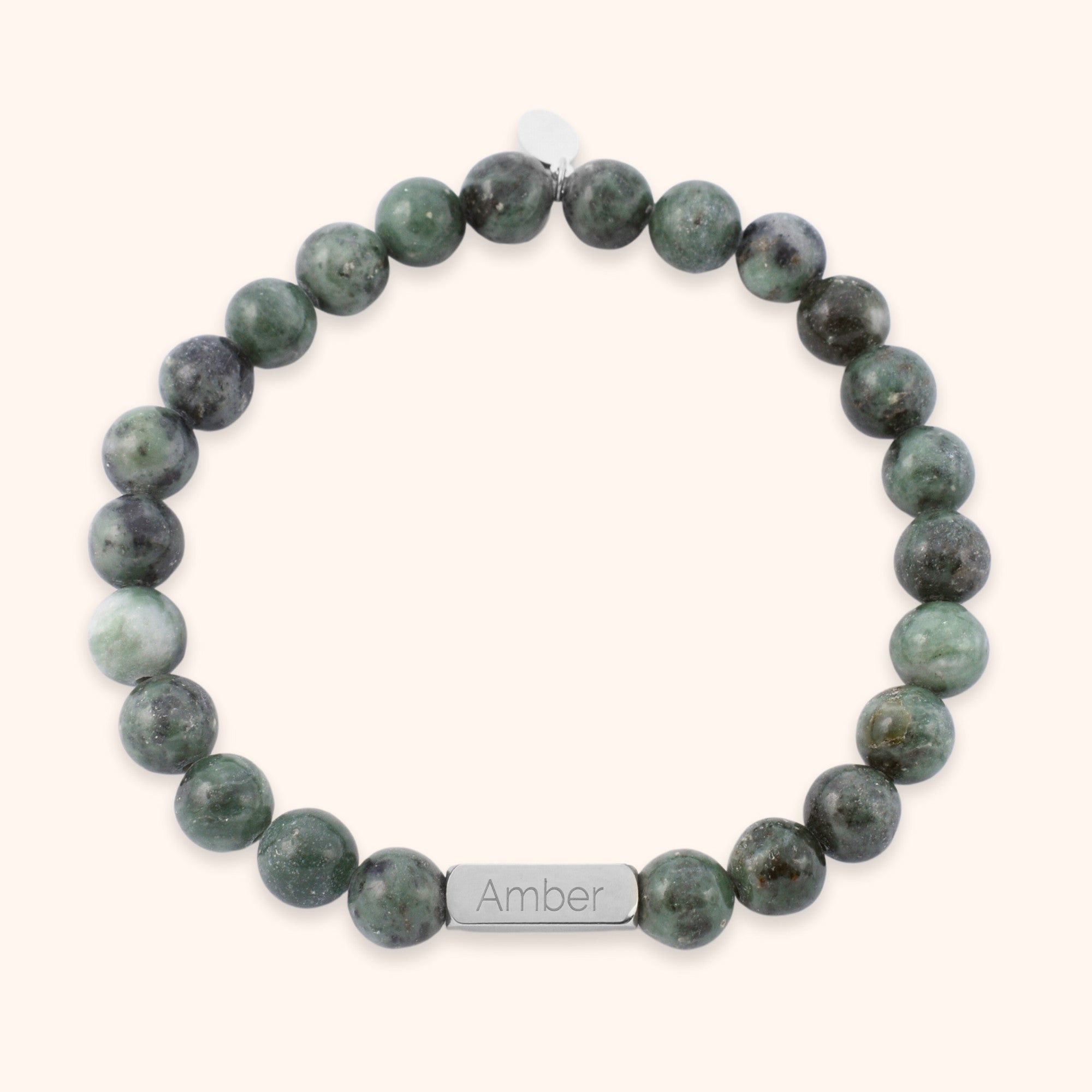 Gepersonaliseerde heren kralen armband met namen groene natuursteen serpetijn