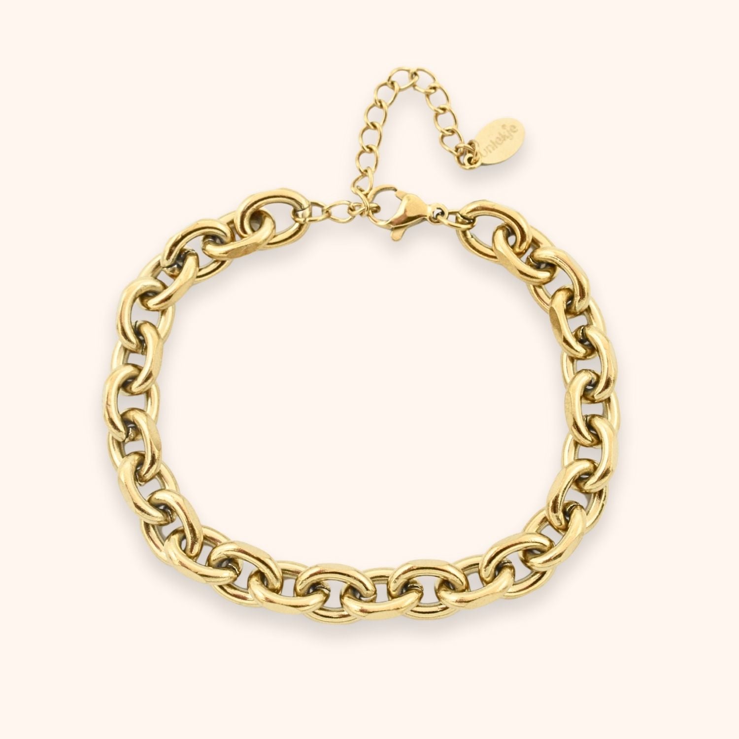 Armband met groffe schakel dames kleur goud stainless steel
