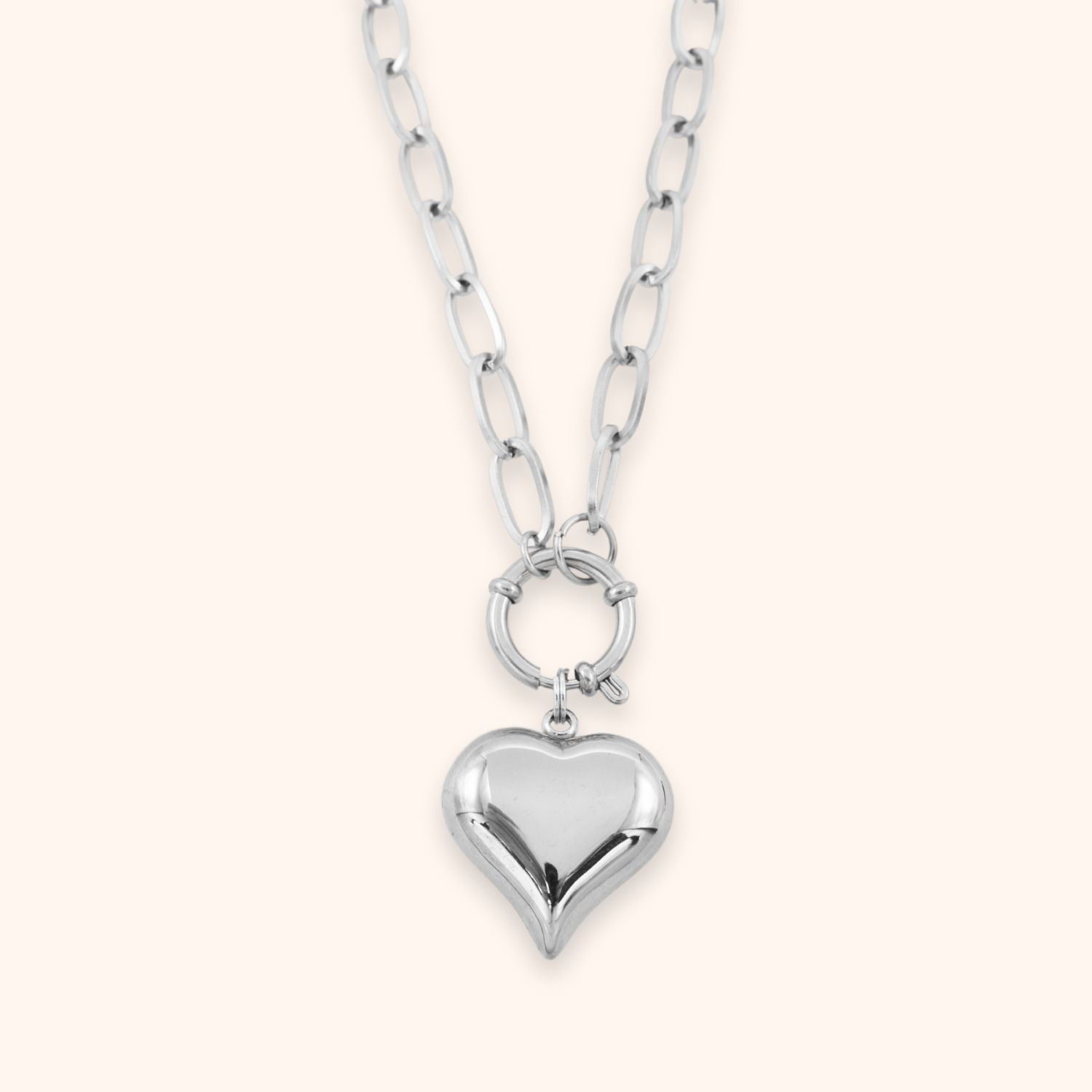 Groot hart ketting kleur zilver stainless steel