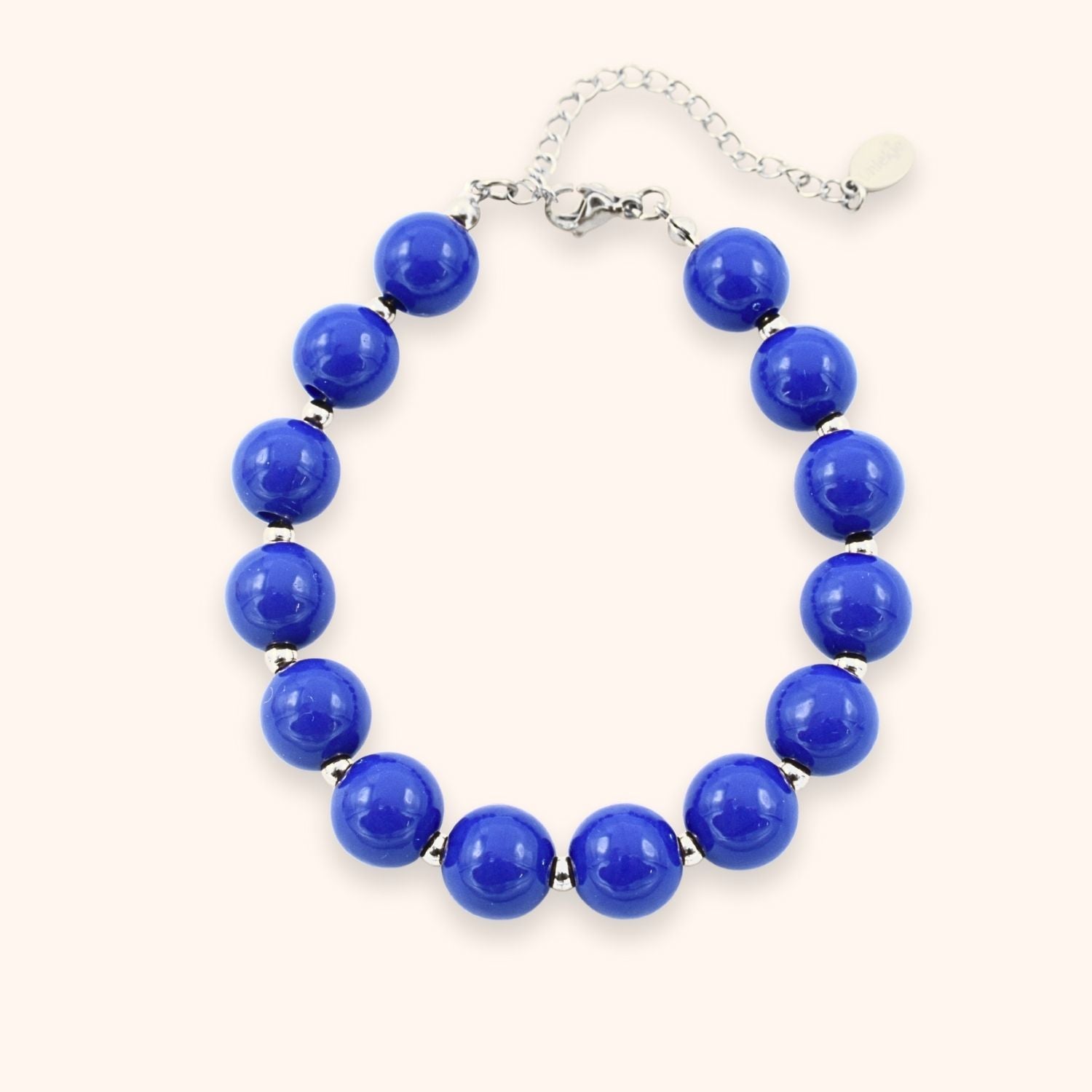 Grote donker blauwe kralen armband kleur zilver stainless steel