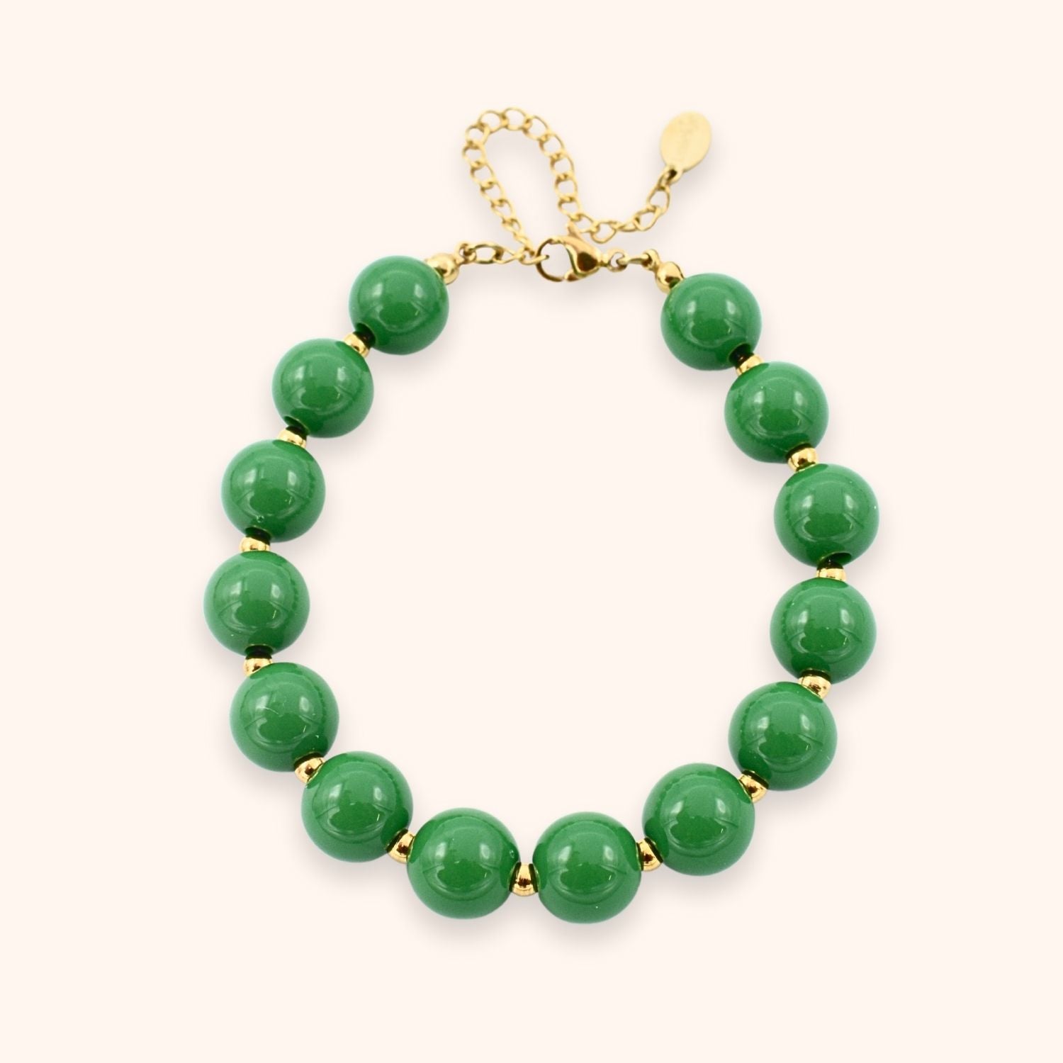 Grote groene kralen armband kleur goud stainless steel
