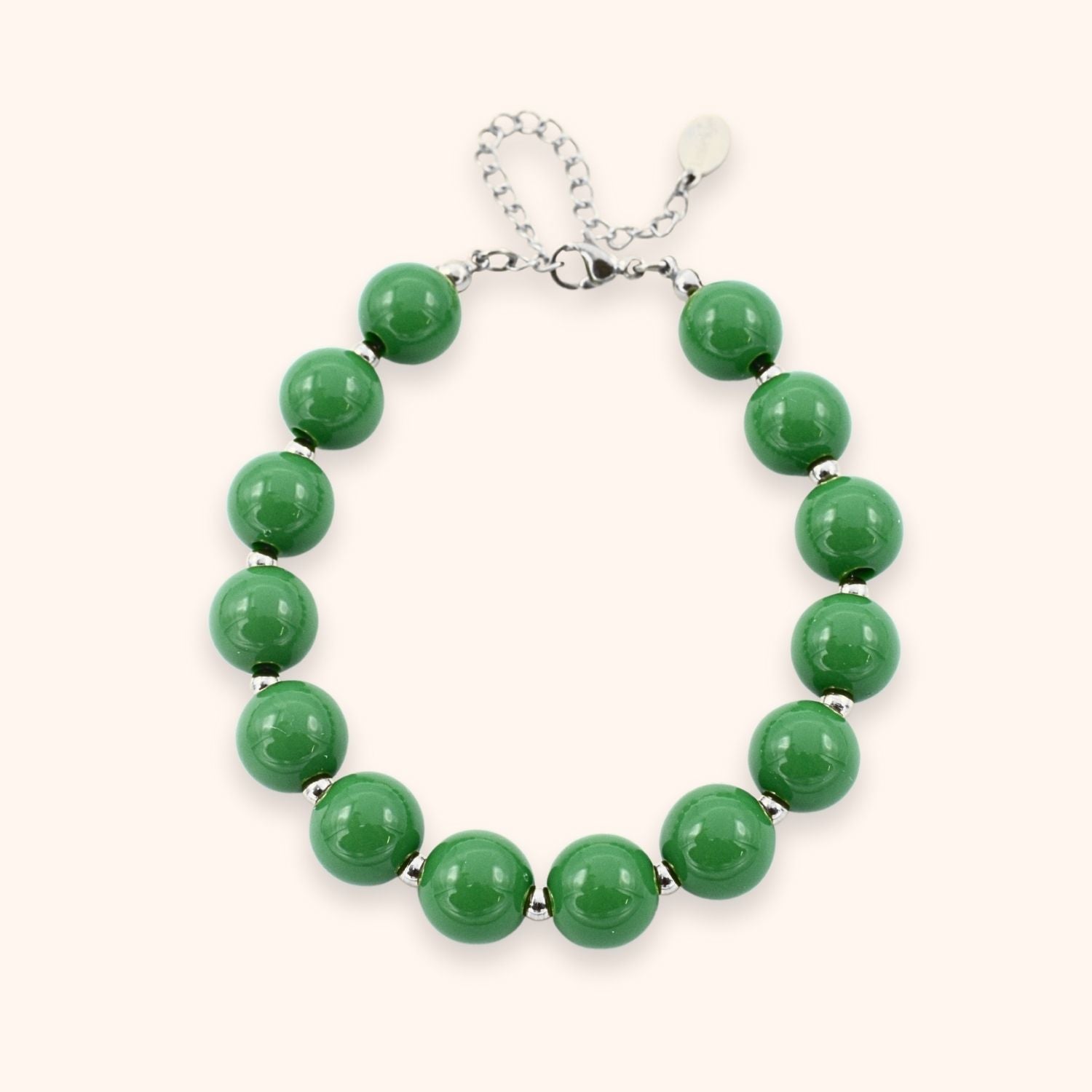 Grote groene kralen armband kleur zilver stainless steel