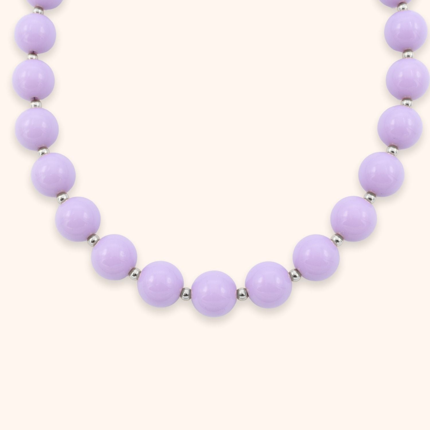 Lila grote kralen ketting kleur zilver stainless steel