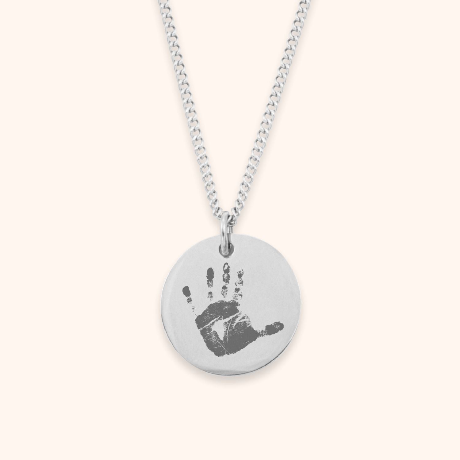 Ketting gegraveerd met handafdruk kind zilver stainless steel
