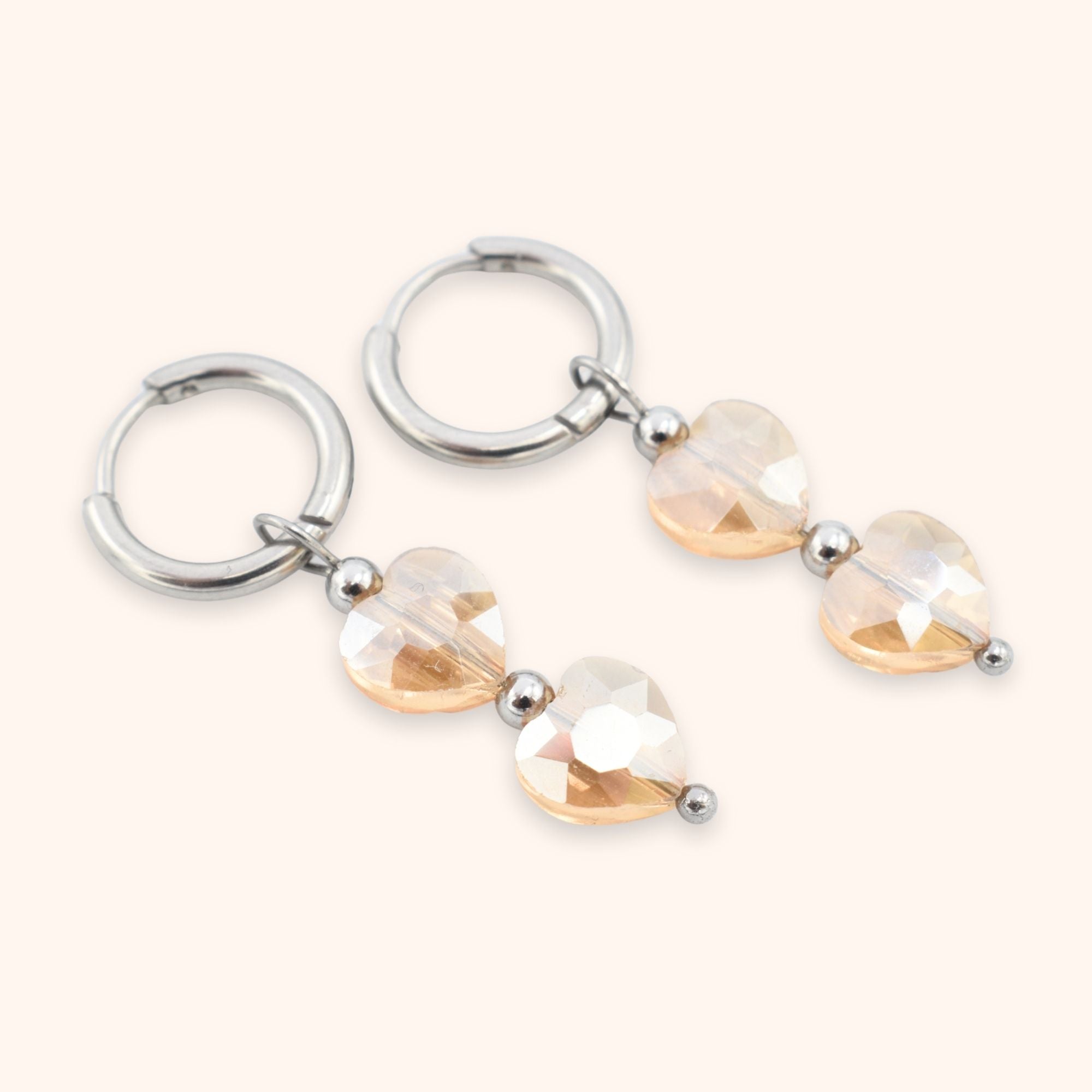 Oorringen hartjes facet champagne