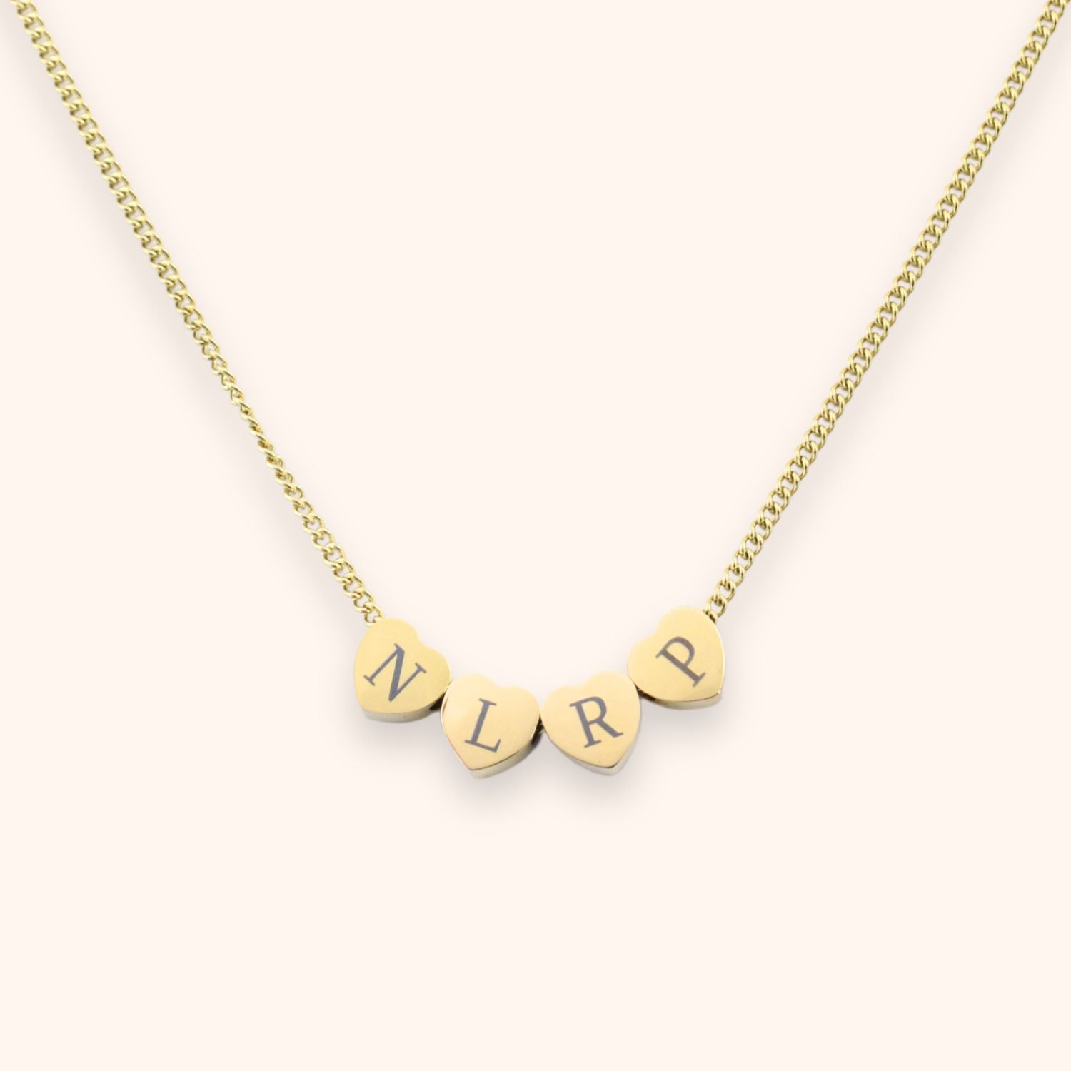 Hart ketting gepersonaliseerd 4 intialen kleur goud stainless steel