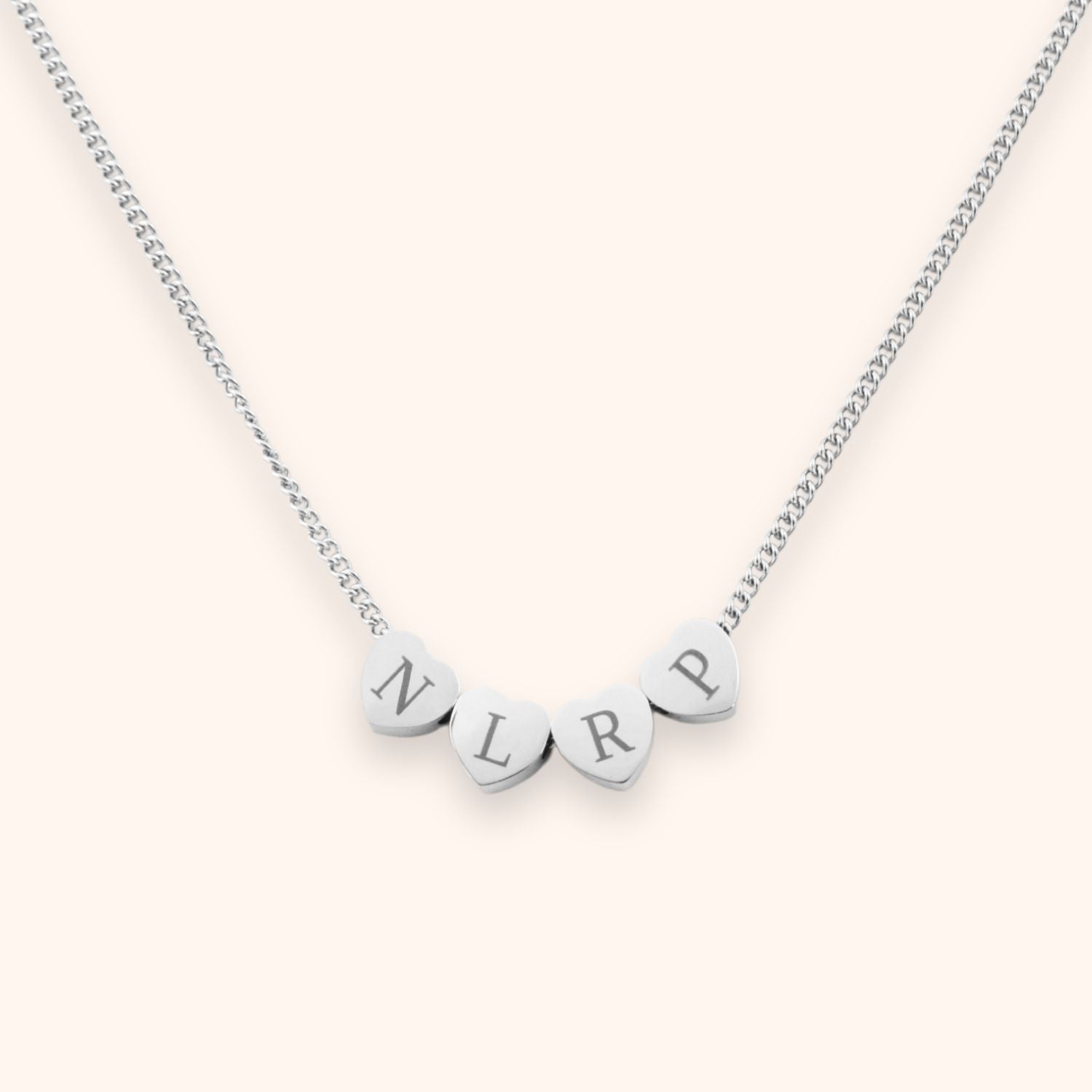 Hart ketting gepersonaliseerd 4 intialen kleur zilver stainless steel
