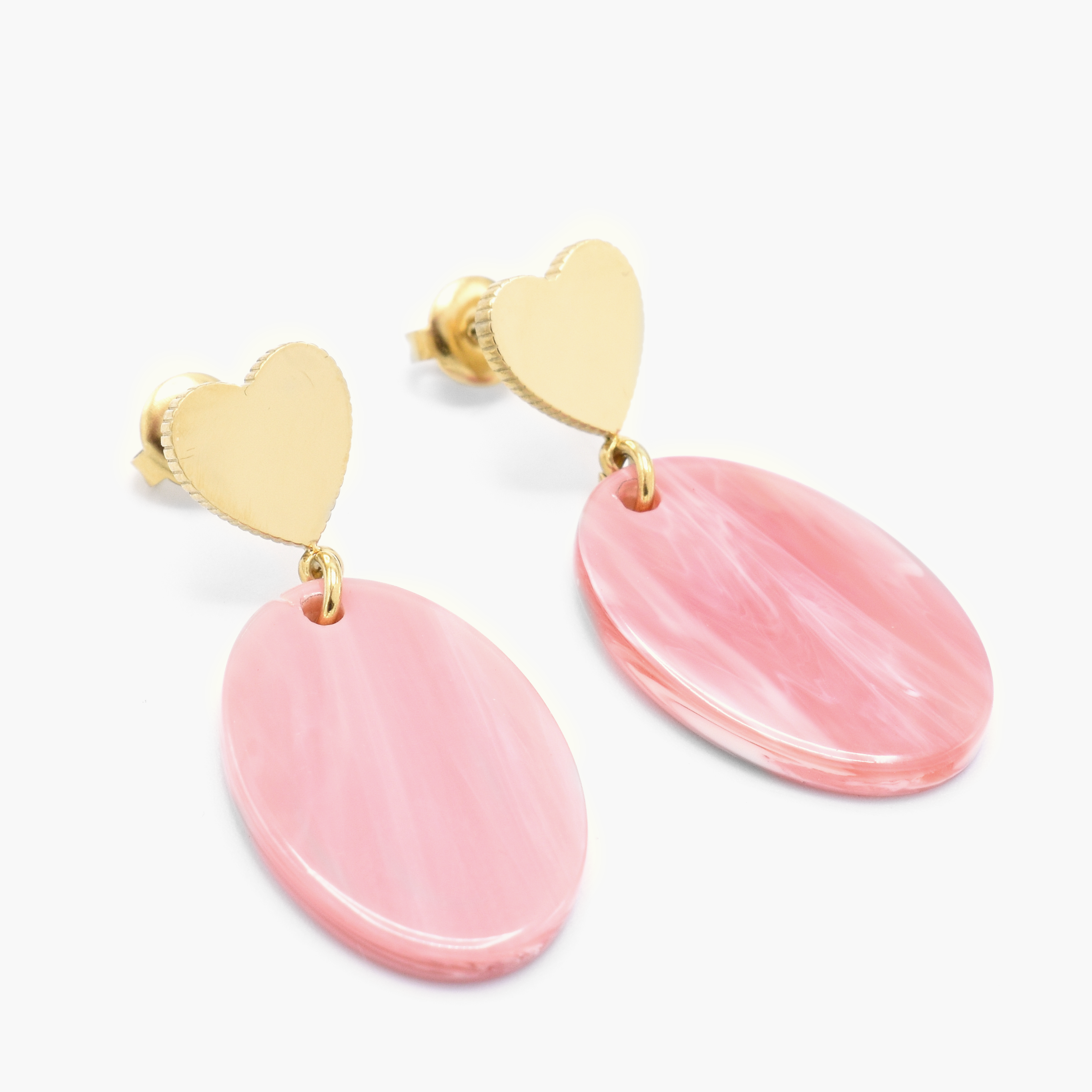 Oorbel hart ovaal roze