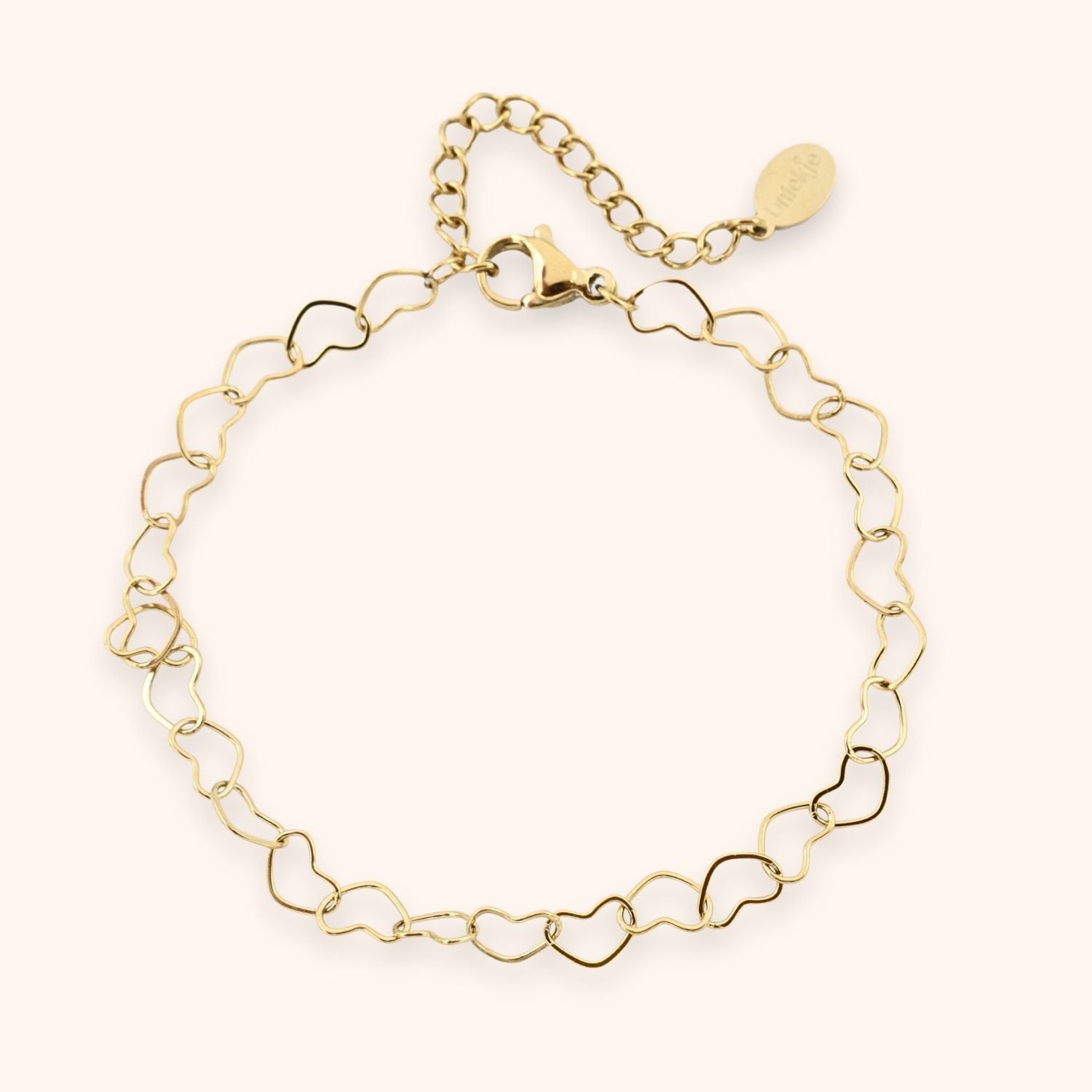 Hartjes schakelarmband voor dames kleur goud stainless steel