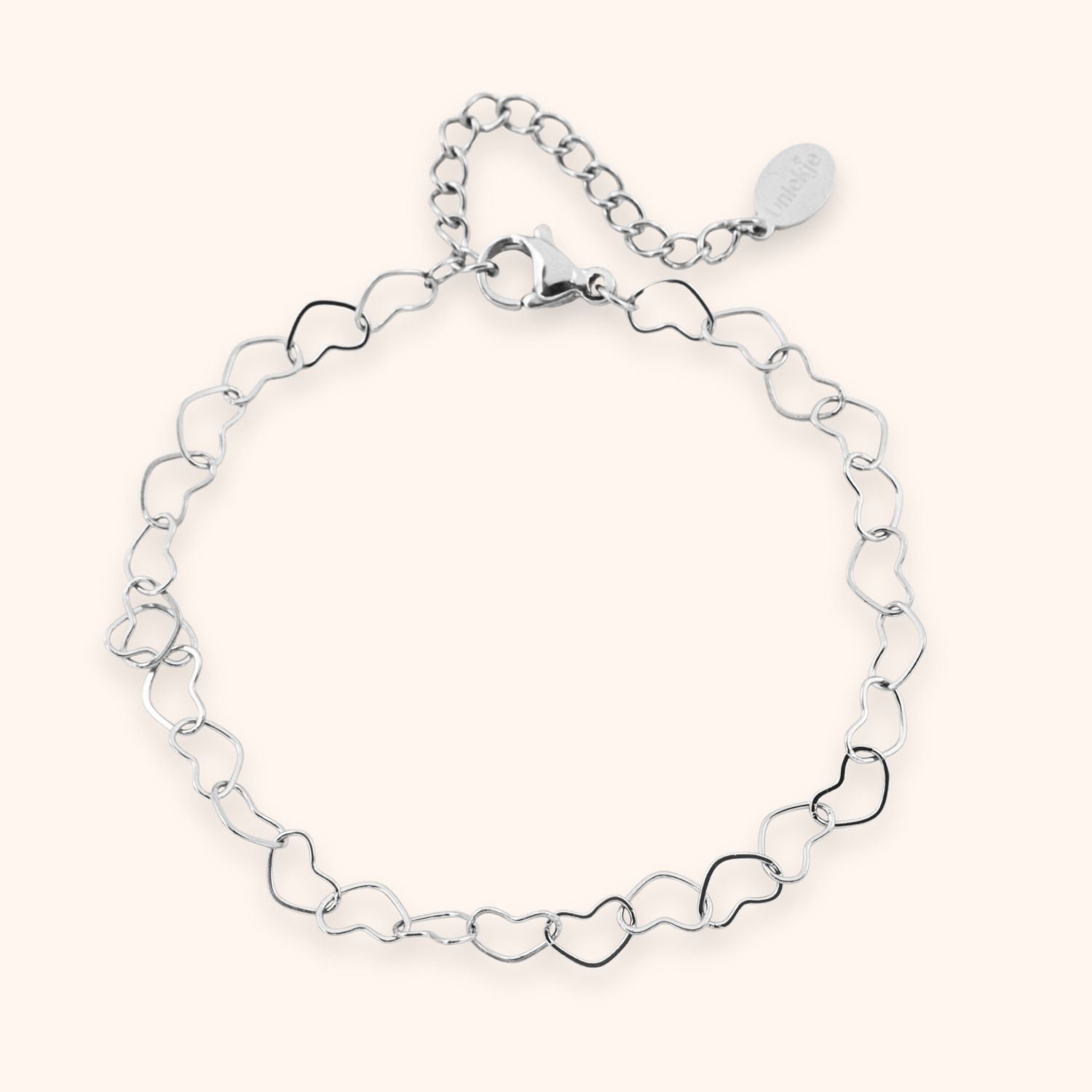 Hartjes schakelarmband voor dames kleur zilver stainless steel