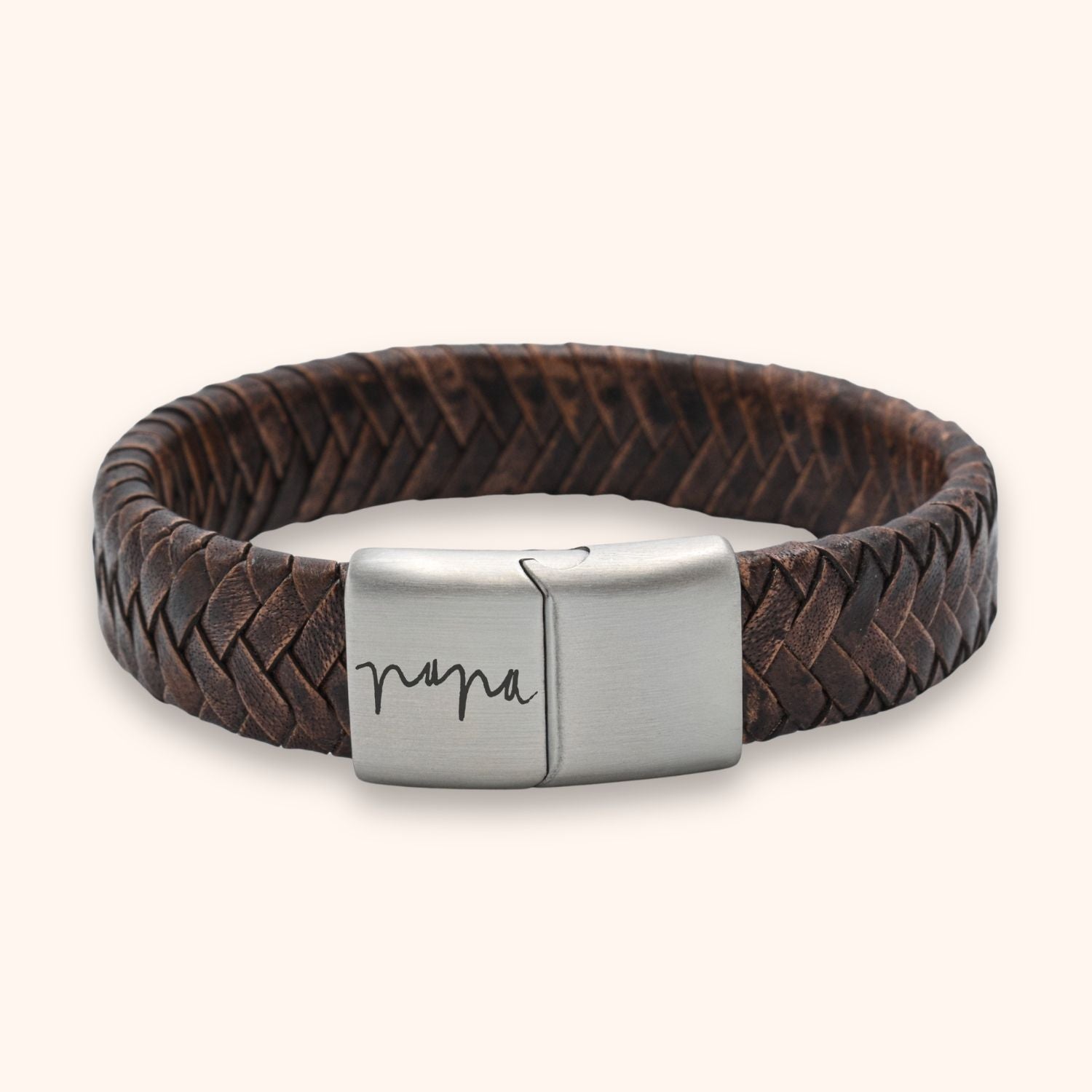 Heren armband leer eigen handschrift