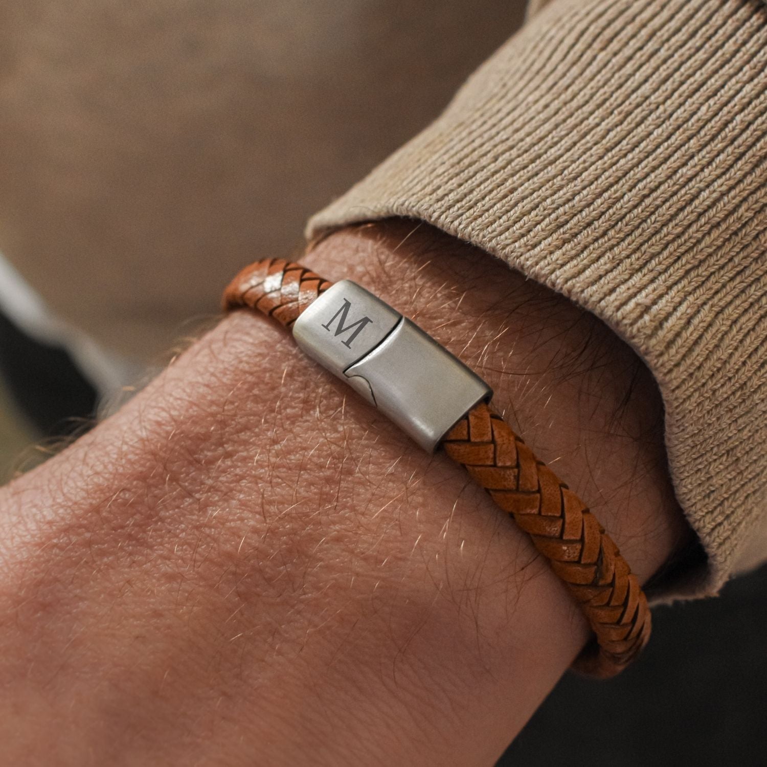 Heren armband leer initialen