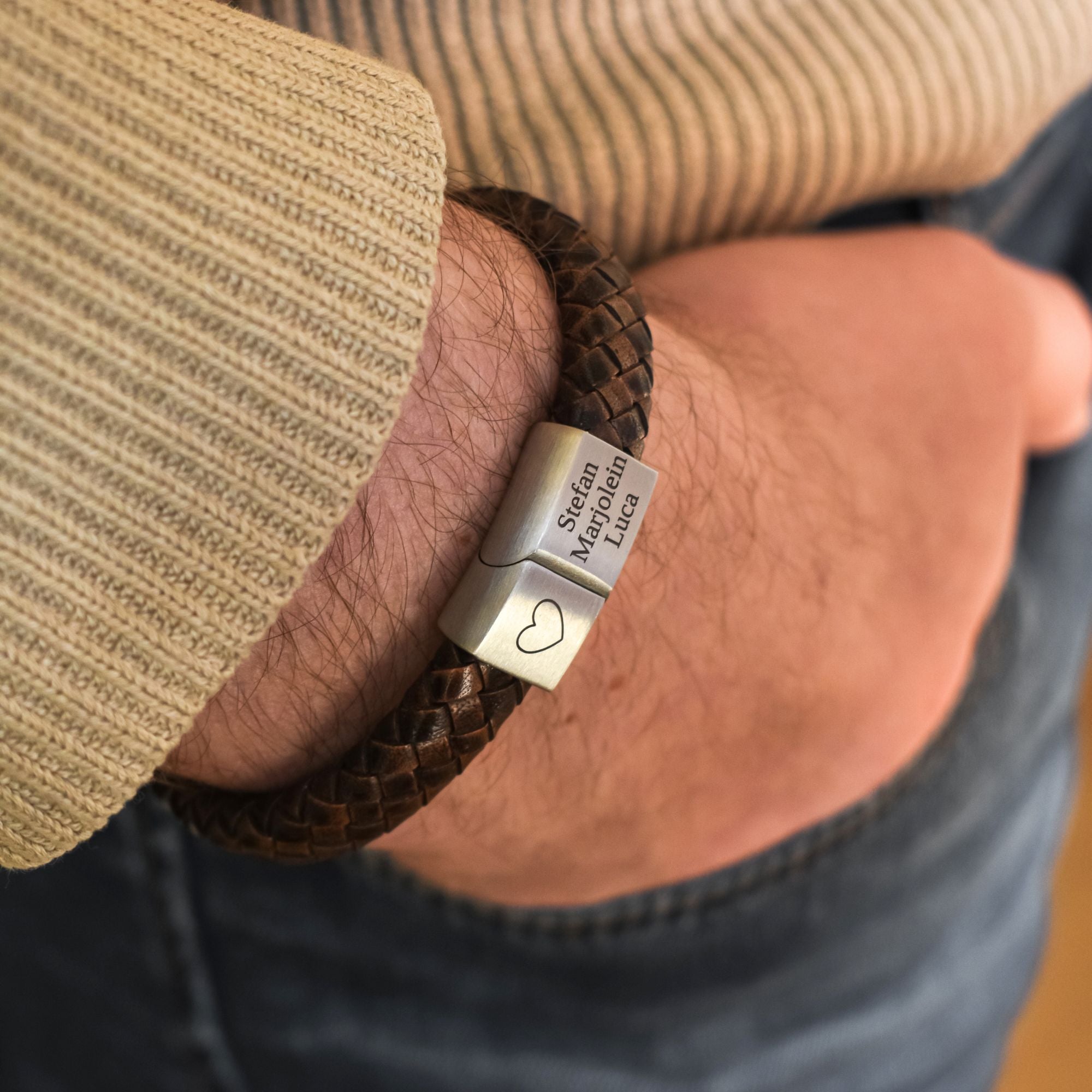 Heren armband leer eigen gravering