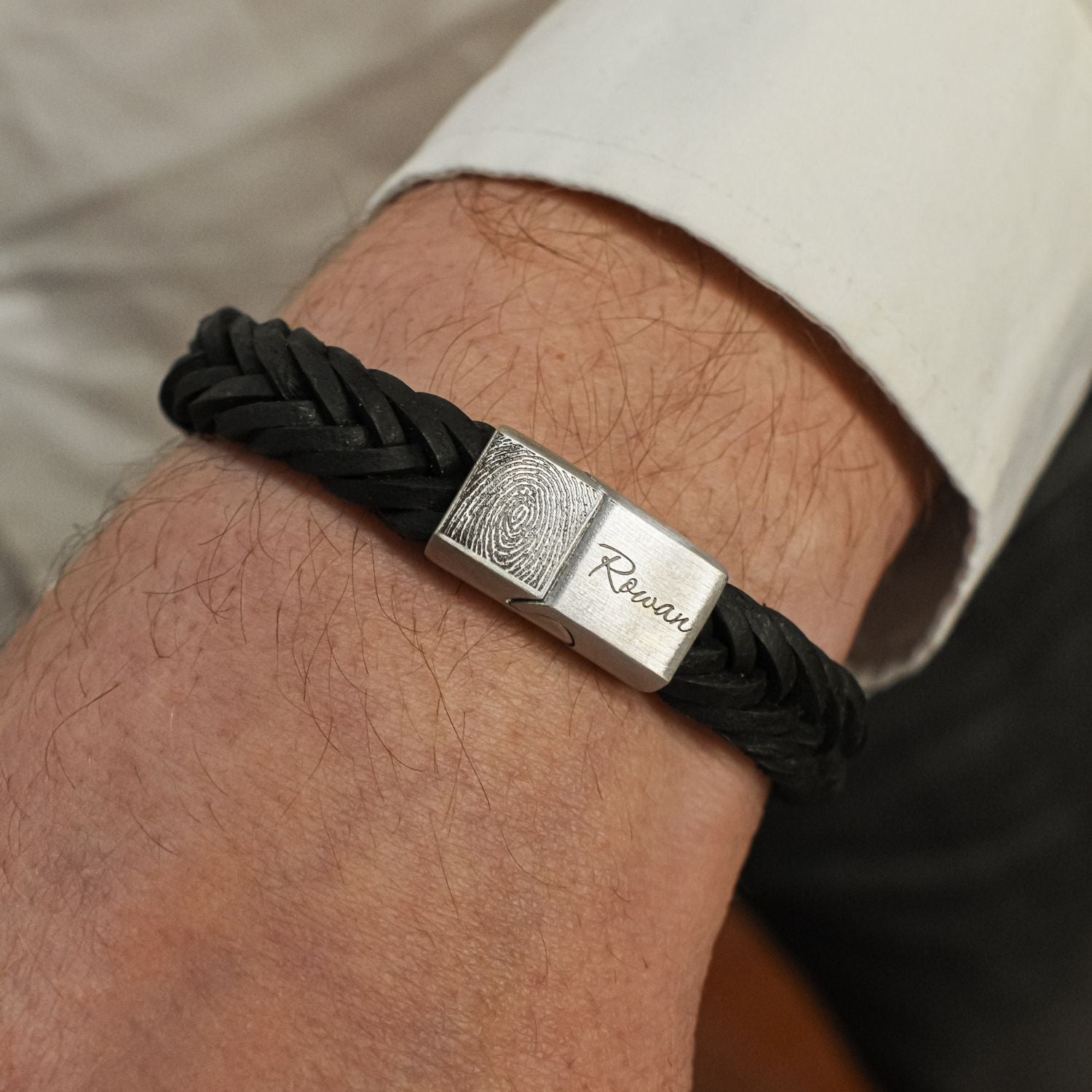 Heren armband leer vingerafdruk