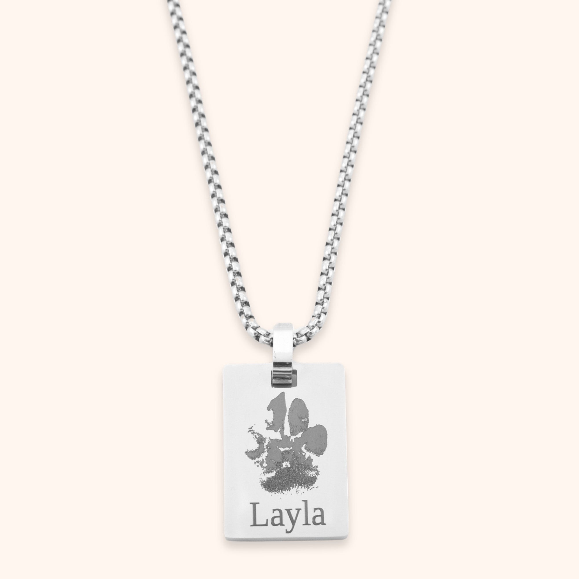 Heren ketting met pootafdruk en naam hond stainless steel zilver