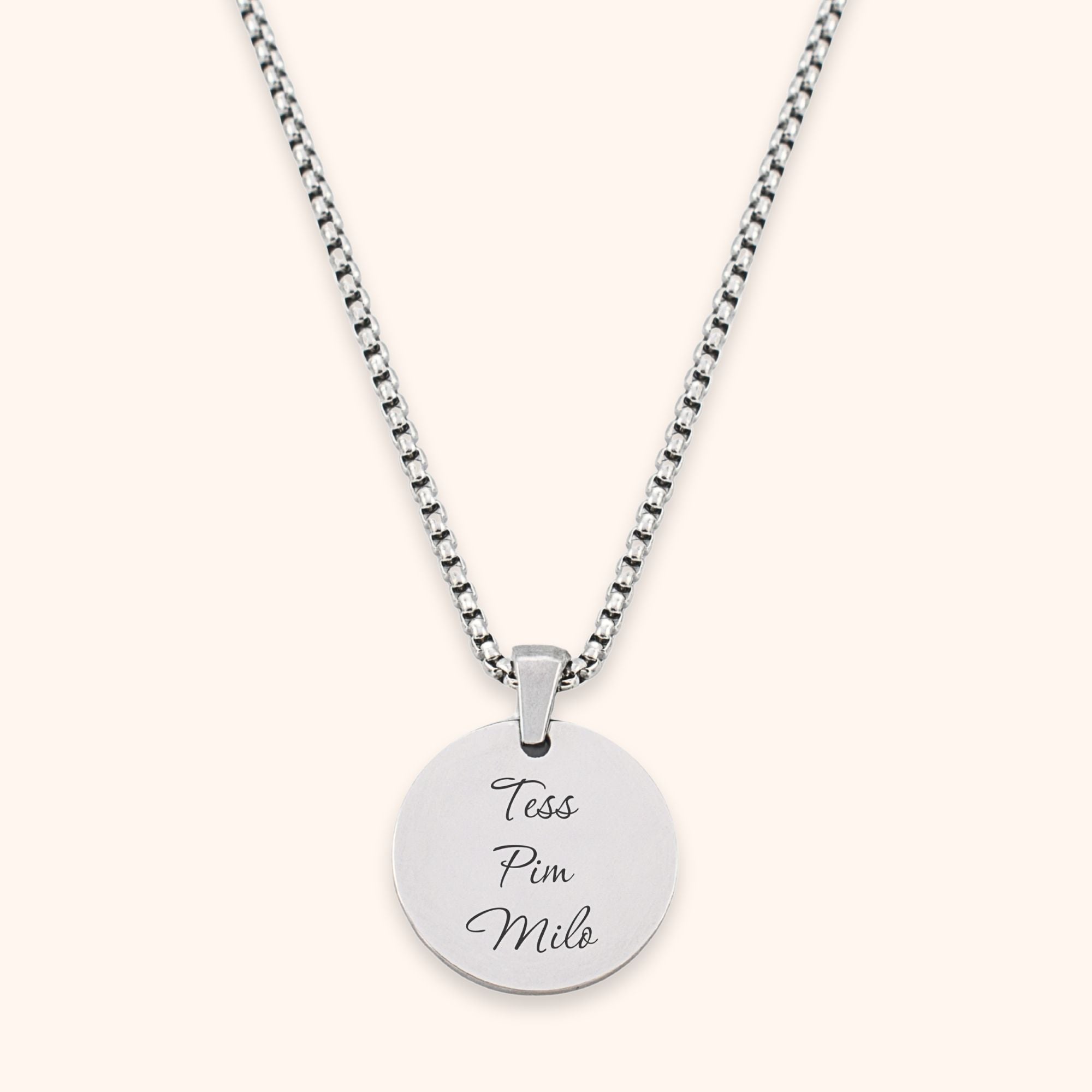 Heren ketting namen van kinderen graveren kleur zilver stainless steel