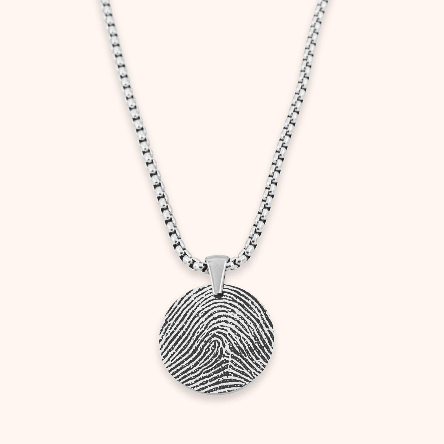 Heren ketting met vingerafdruk graveren ronde hanger kleur zilver stainless steel