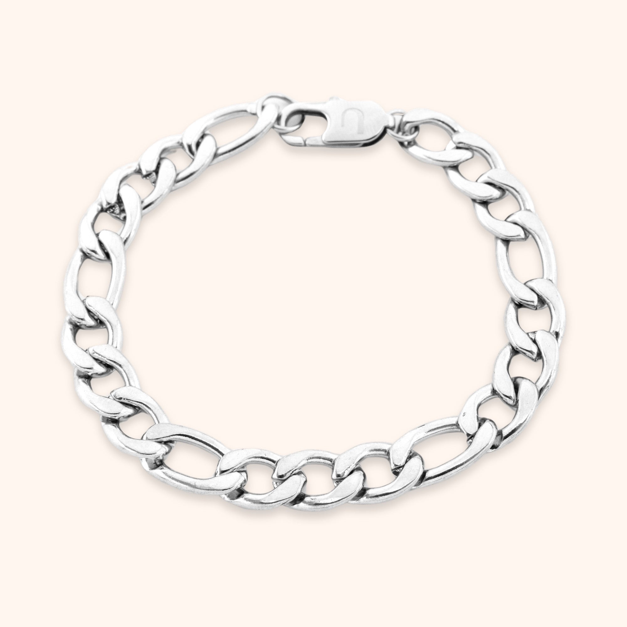 heren schakelarmband figaro grof zilver stainless steel