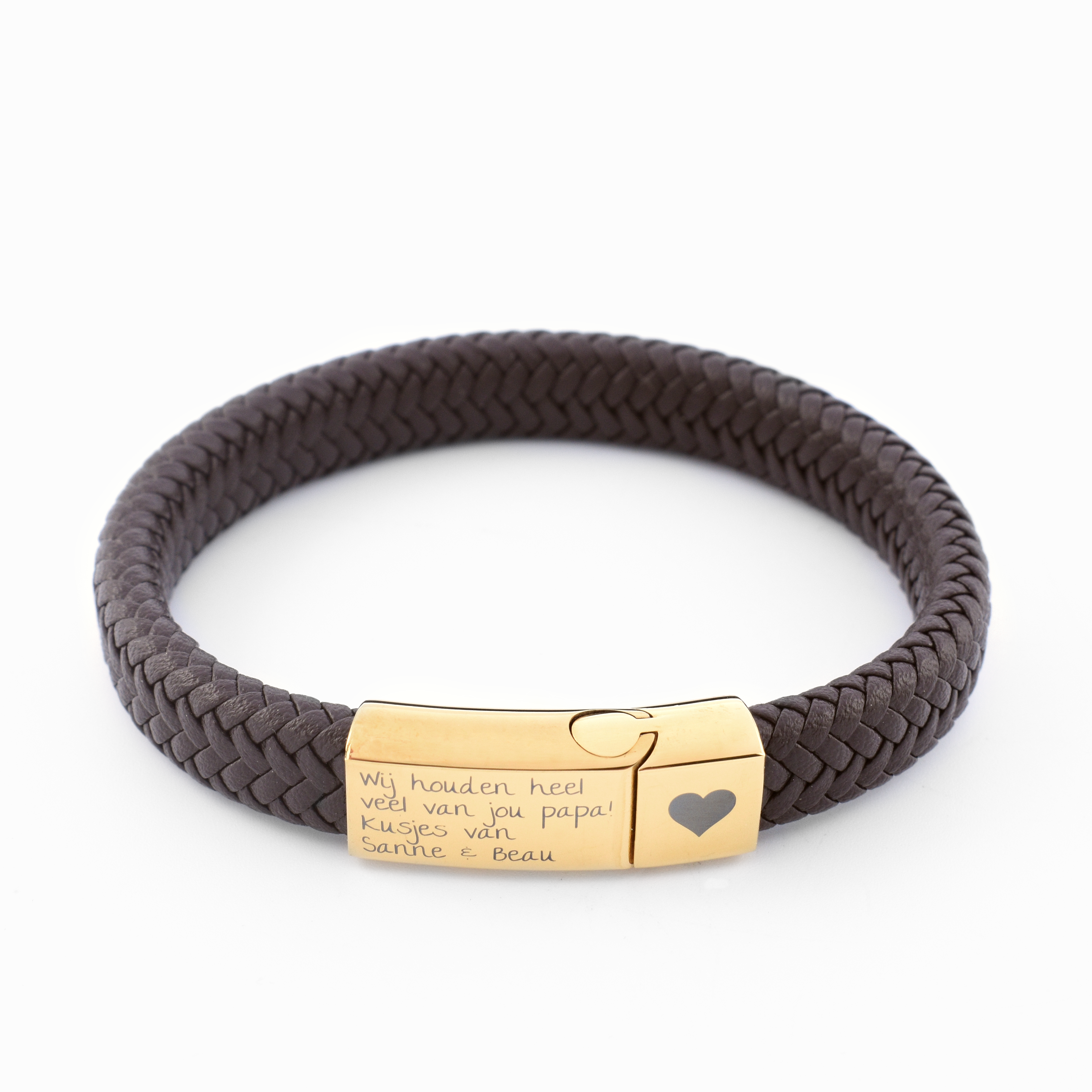 Gevlochten armband leer heren bruin