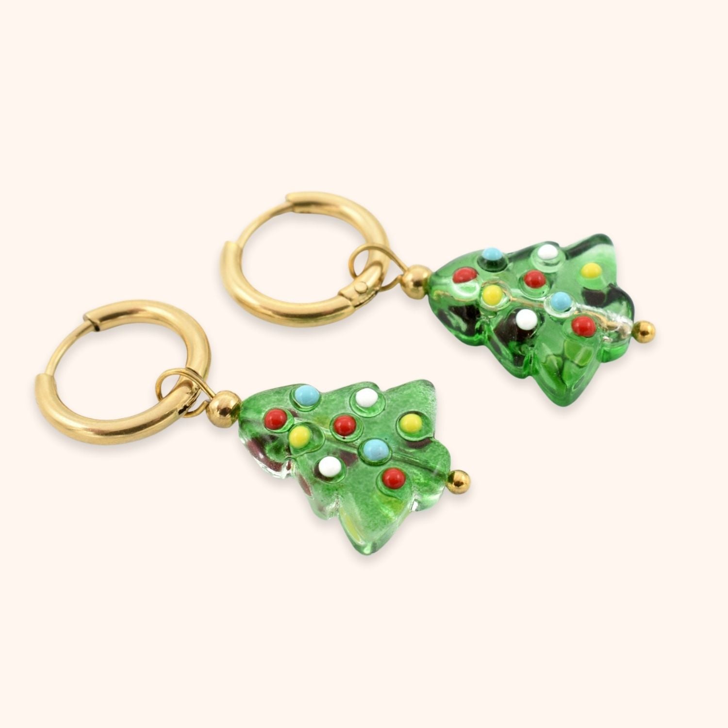 Kerstboom oorbellen goud stainless steel