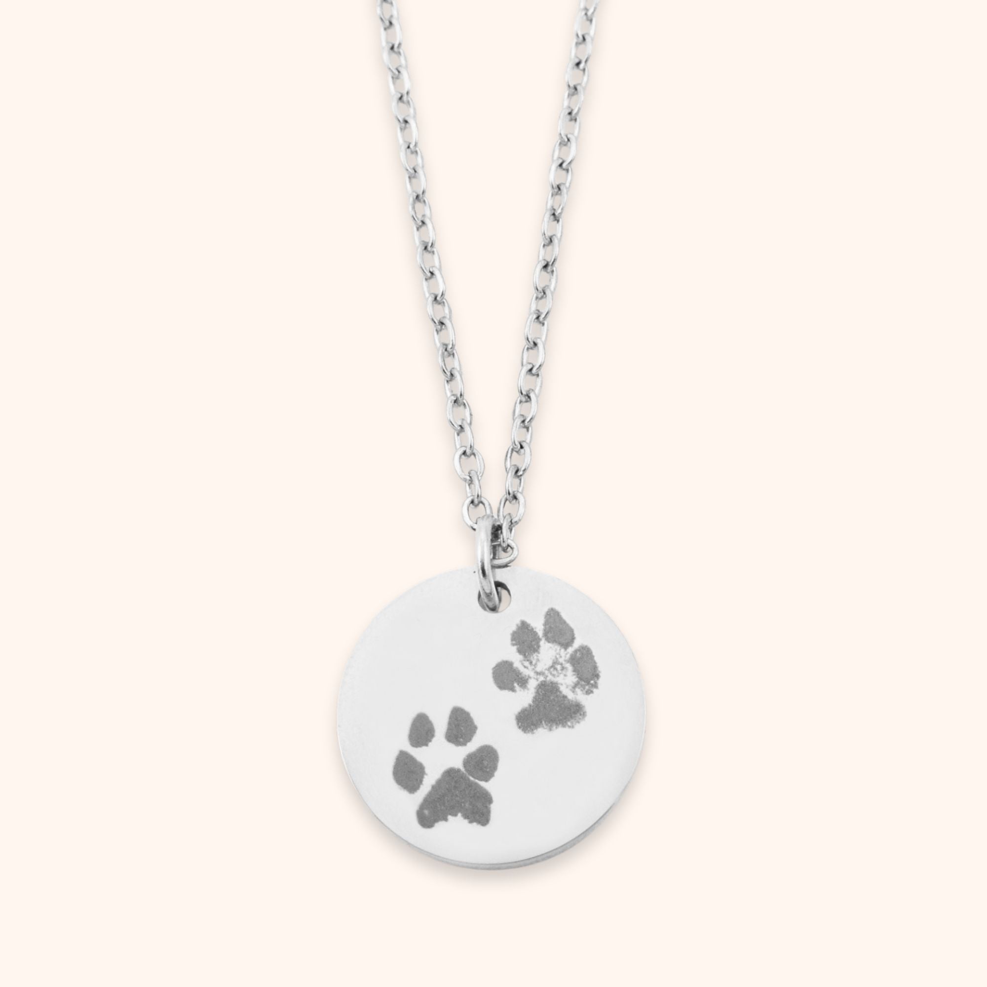 Ketting met 2 pootafdrukken kleur zilver stainless steel