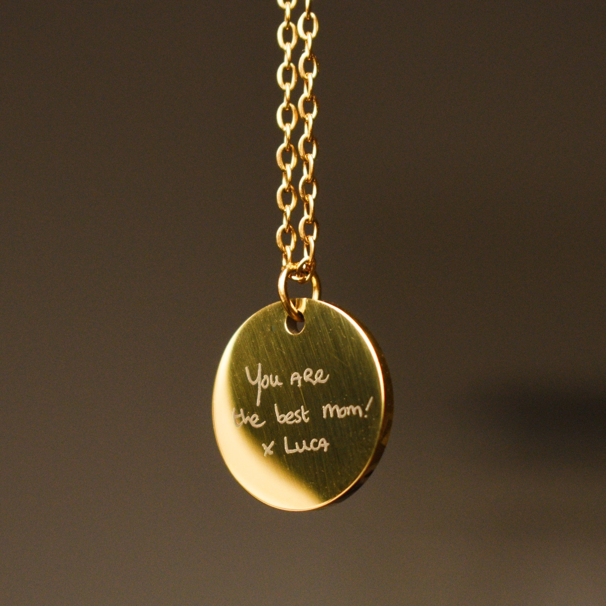 Gepersonaliseerde ketting gegraveerd met eigen handschrift goud stainless steel