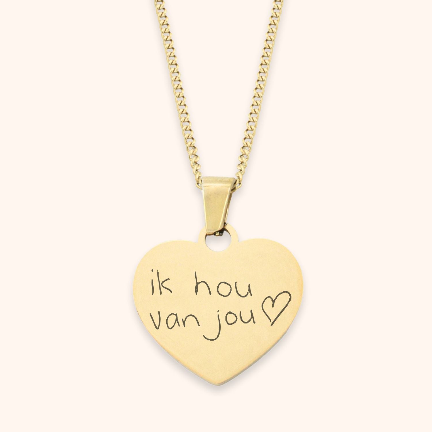 Ketting hart hanger gegraveerd met handgeschreven tekst uit brief, goud stainless steel