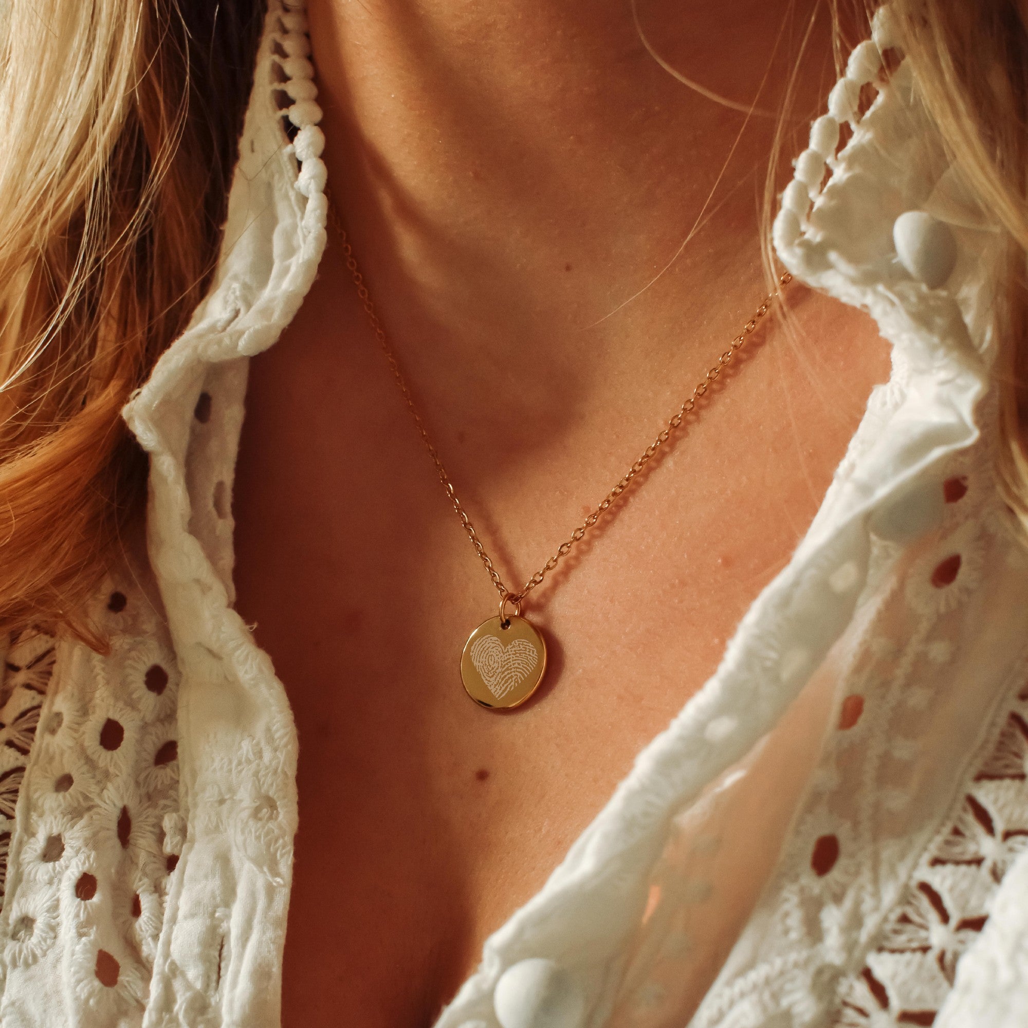 Persoonlijke ketting met 2 vingerafdrukken munt stainless steel goud