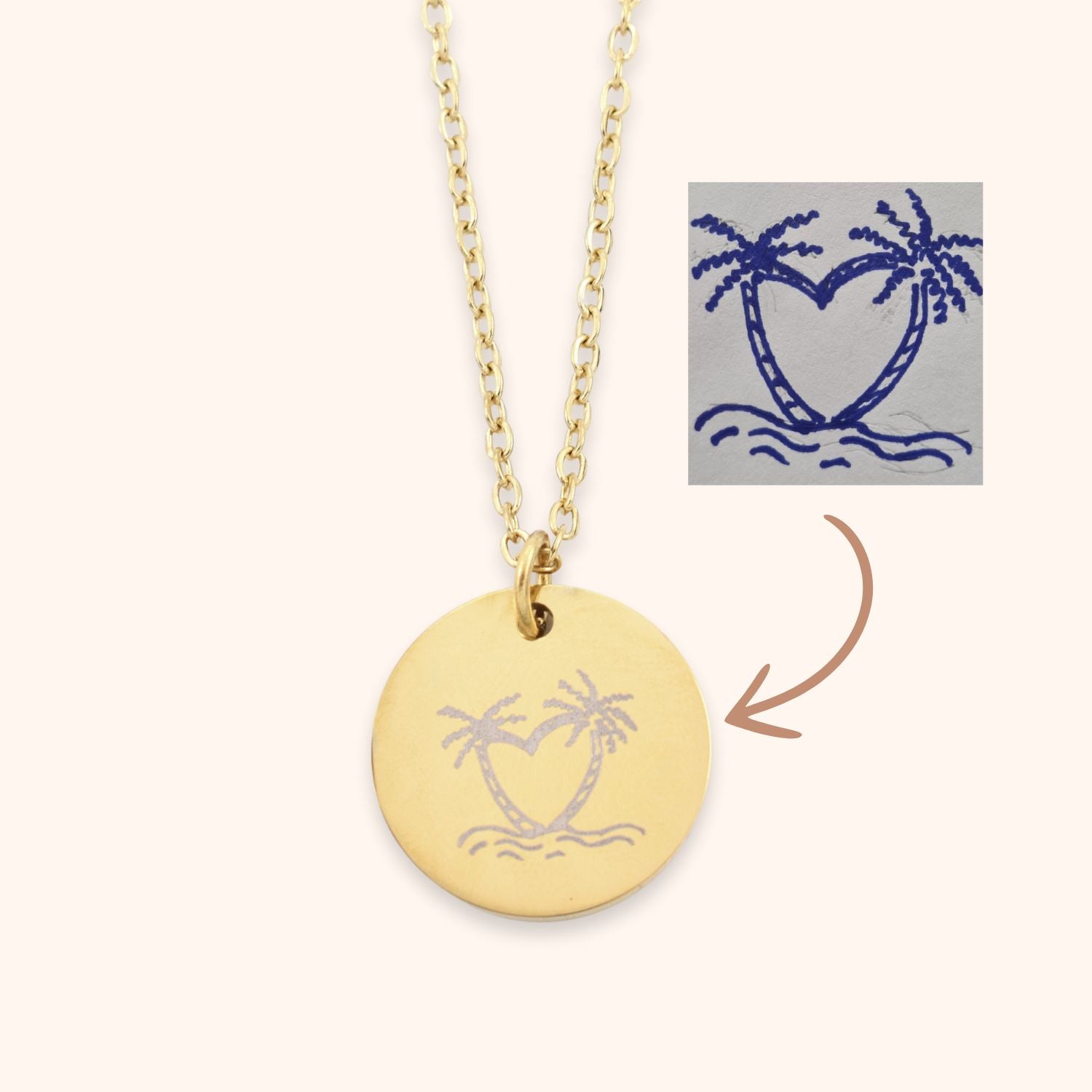Ketting met eigen tekening laten graveren kleur goud stainless steel
