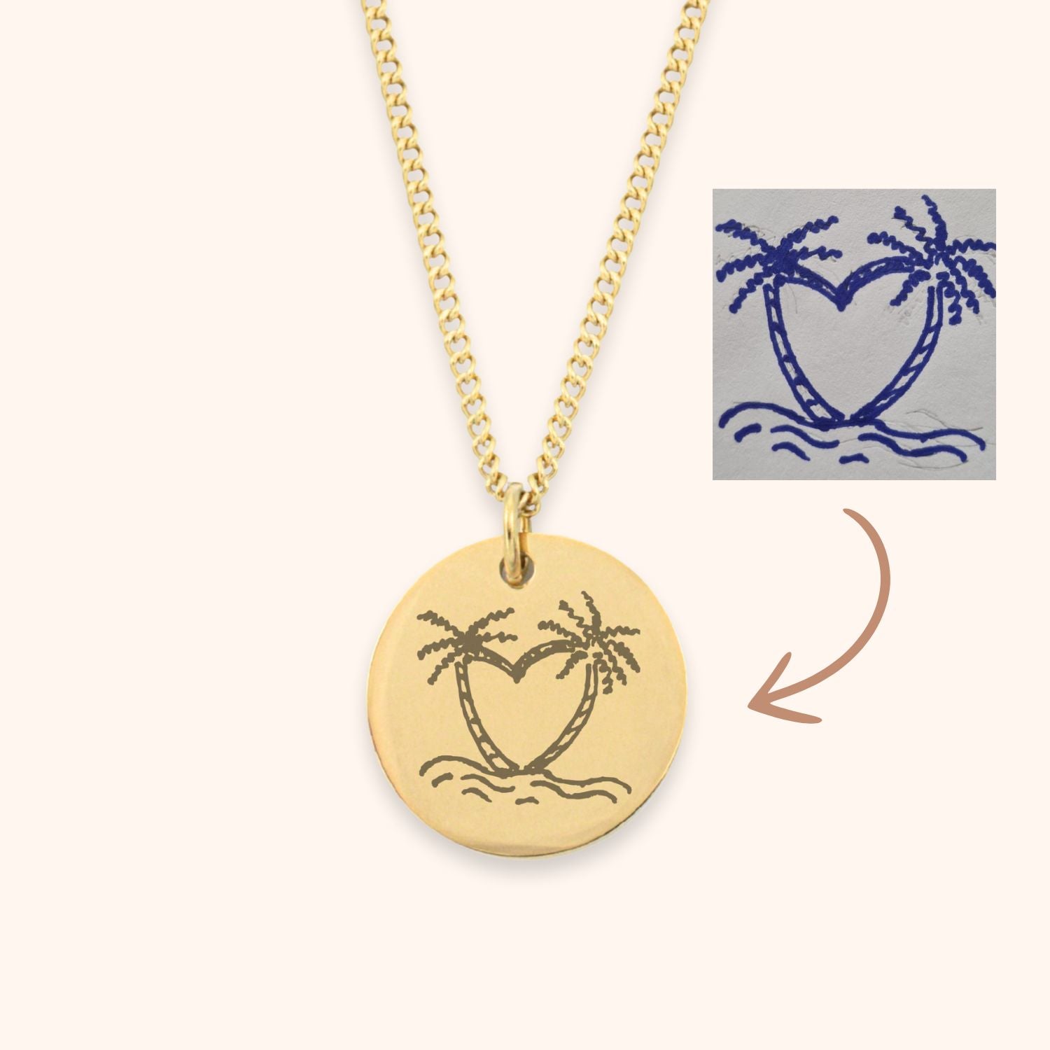 Ketting met eigen tekening laten graveren kleur goud stainless steel