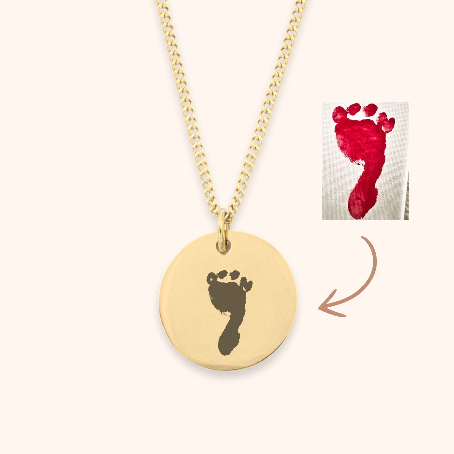 Ketting met munt graveren voetafdruk zilver stainless steel