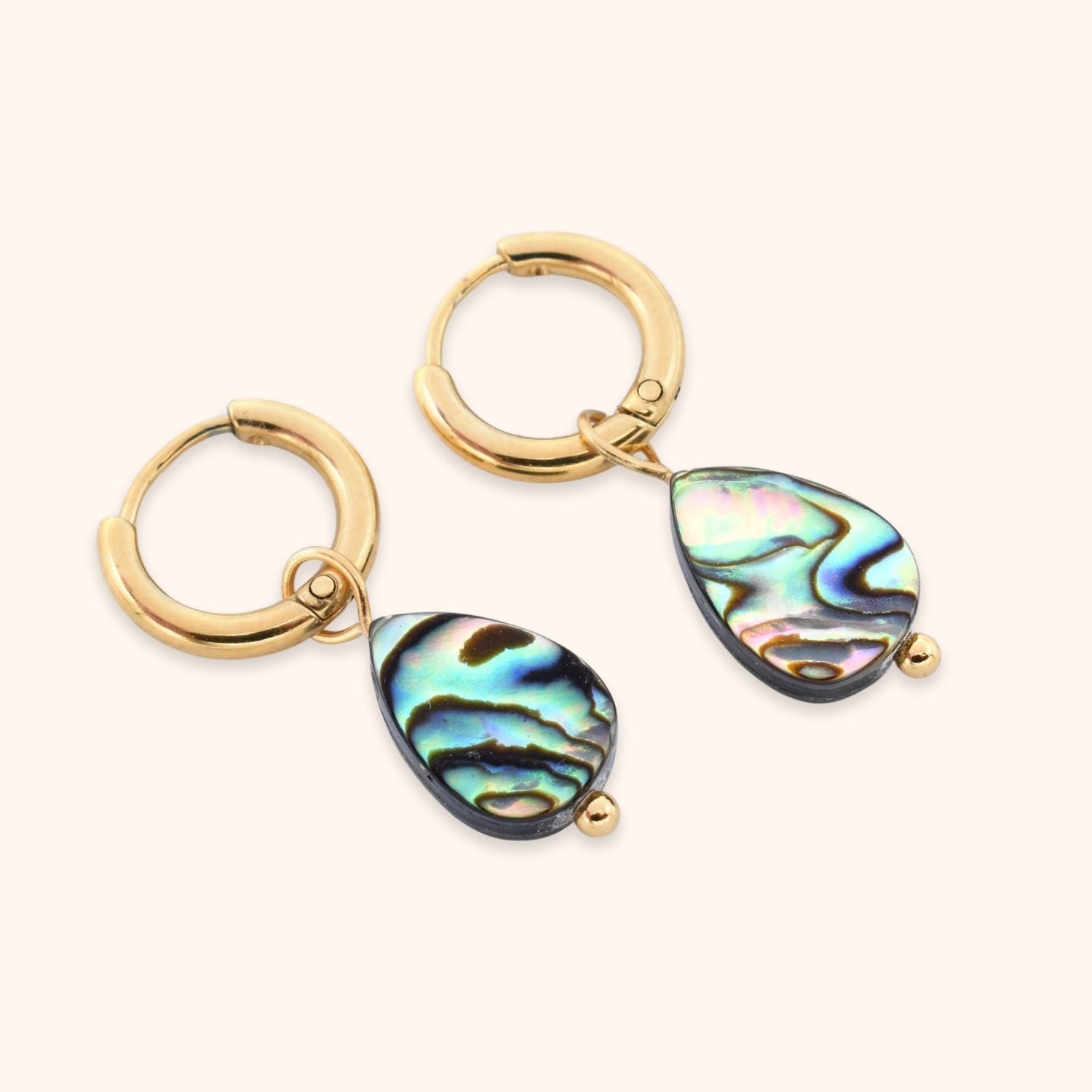Kleine hoops met abalone schelp hanger goud rvs