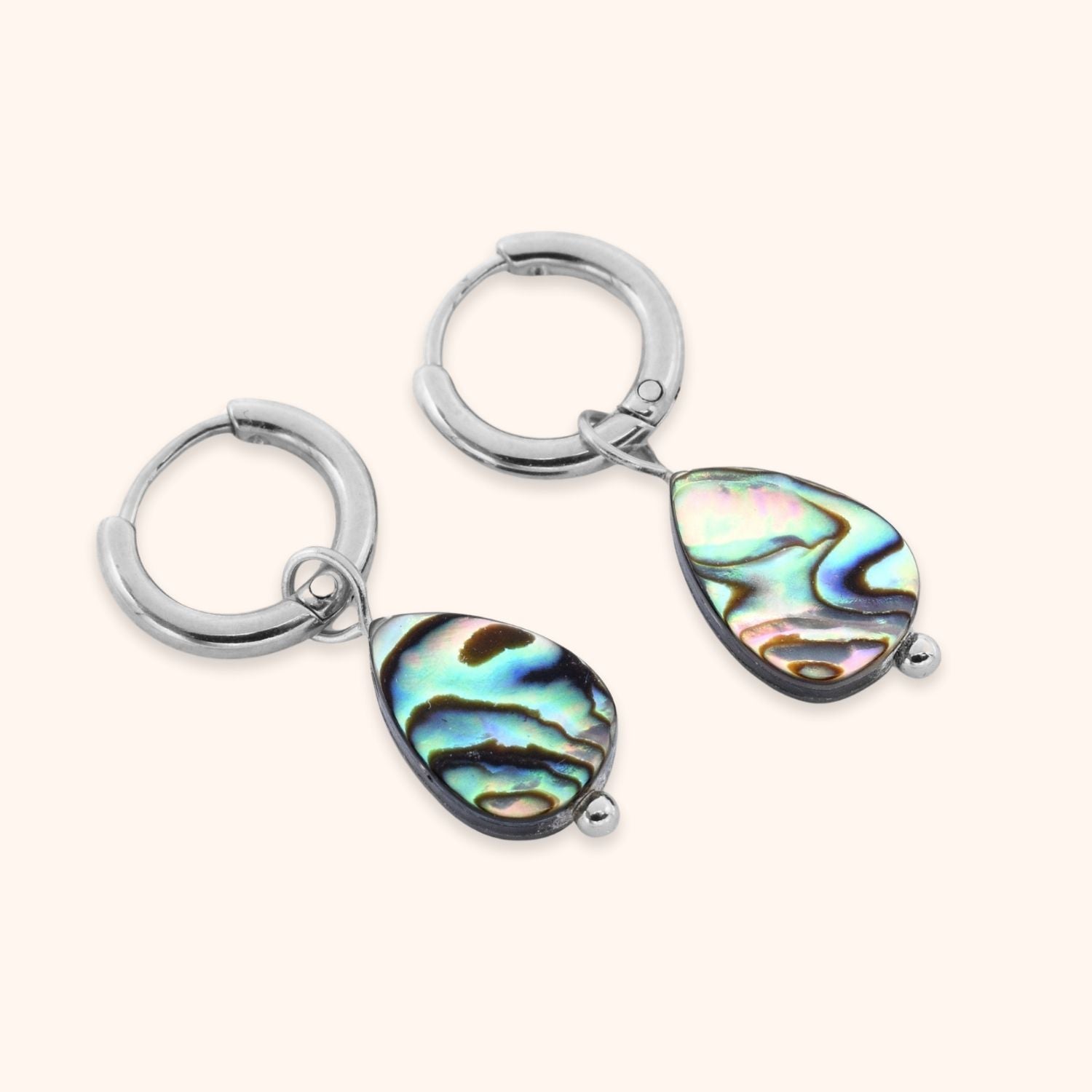 Kleine hoops met abalone schelp hanger zilver rvs
