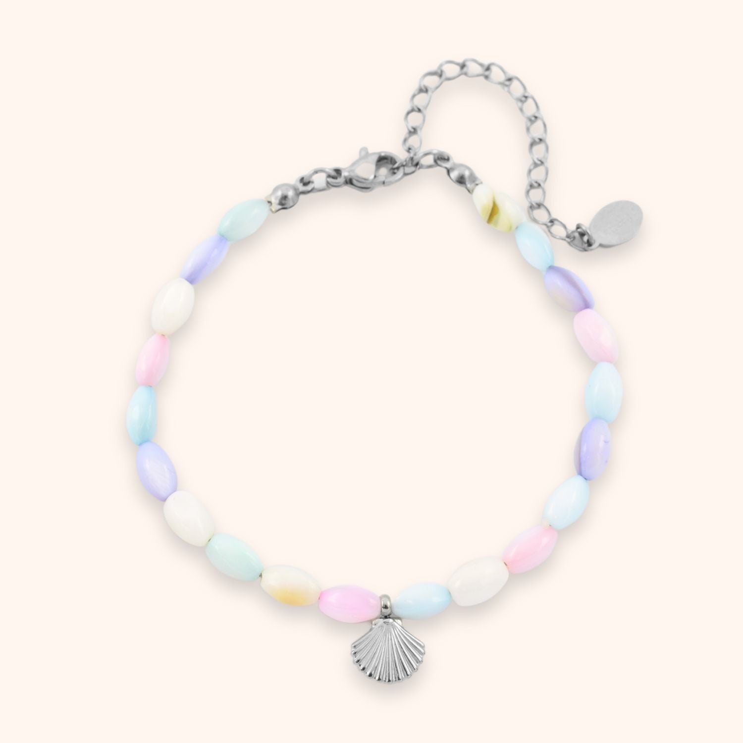 Pastel kralen armbandje schelp bedel kleur zilver stainless steel