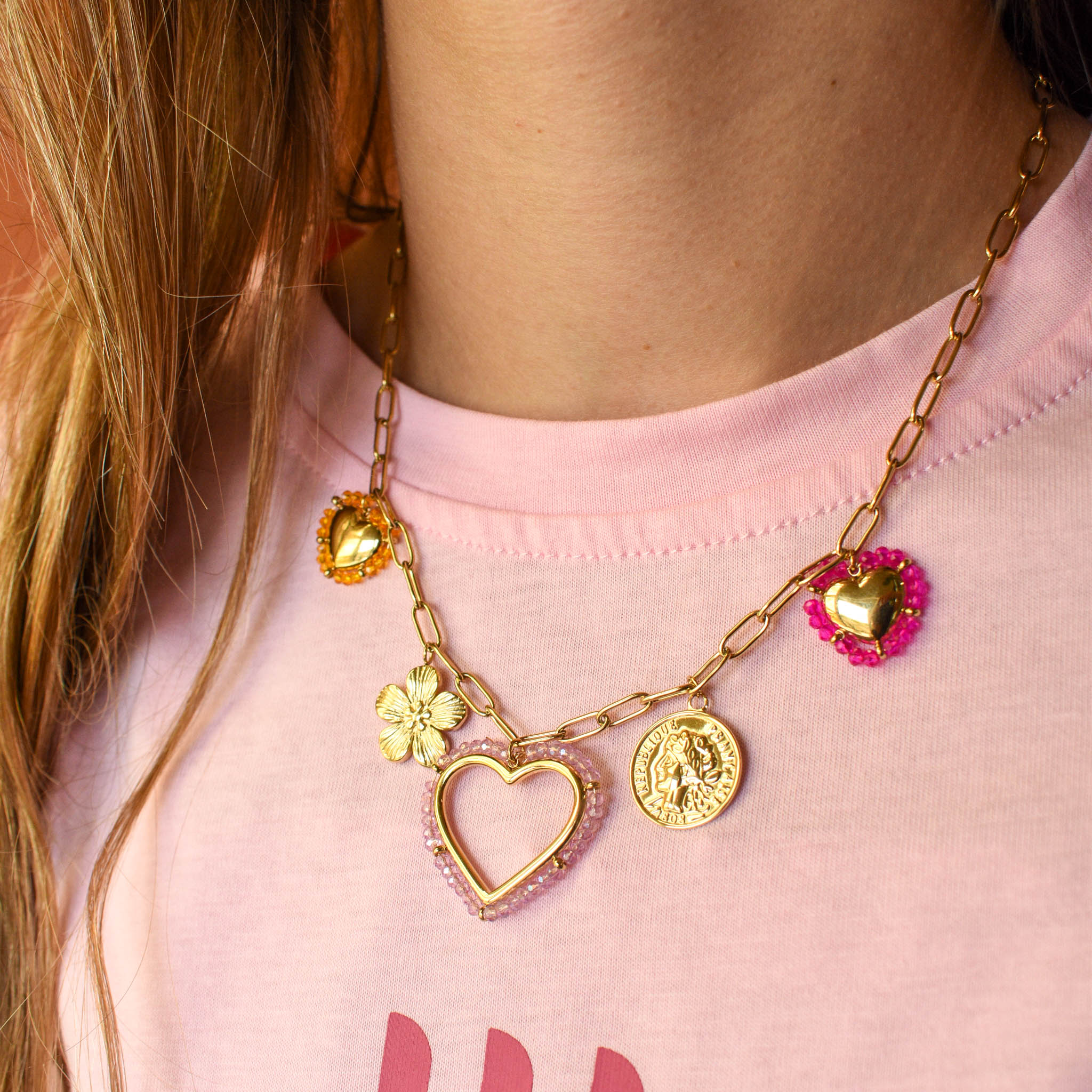 Bedel ketting hartjes kleurrijk