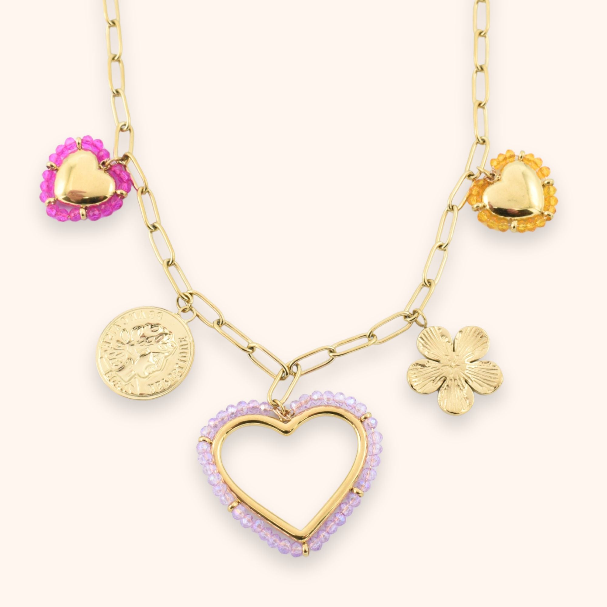 Bedel ketting hartjes kleurrijk