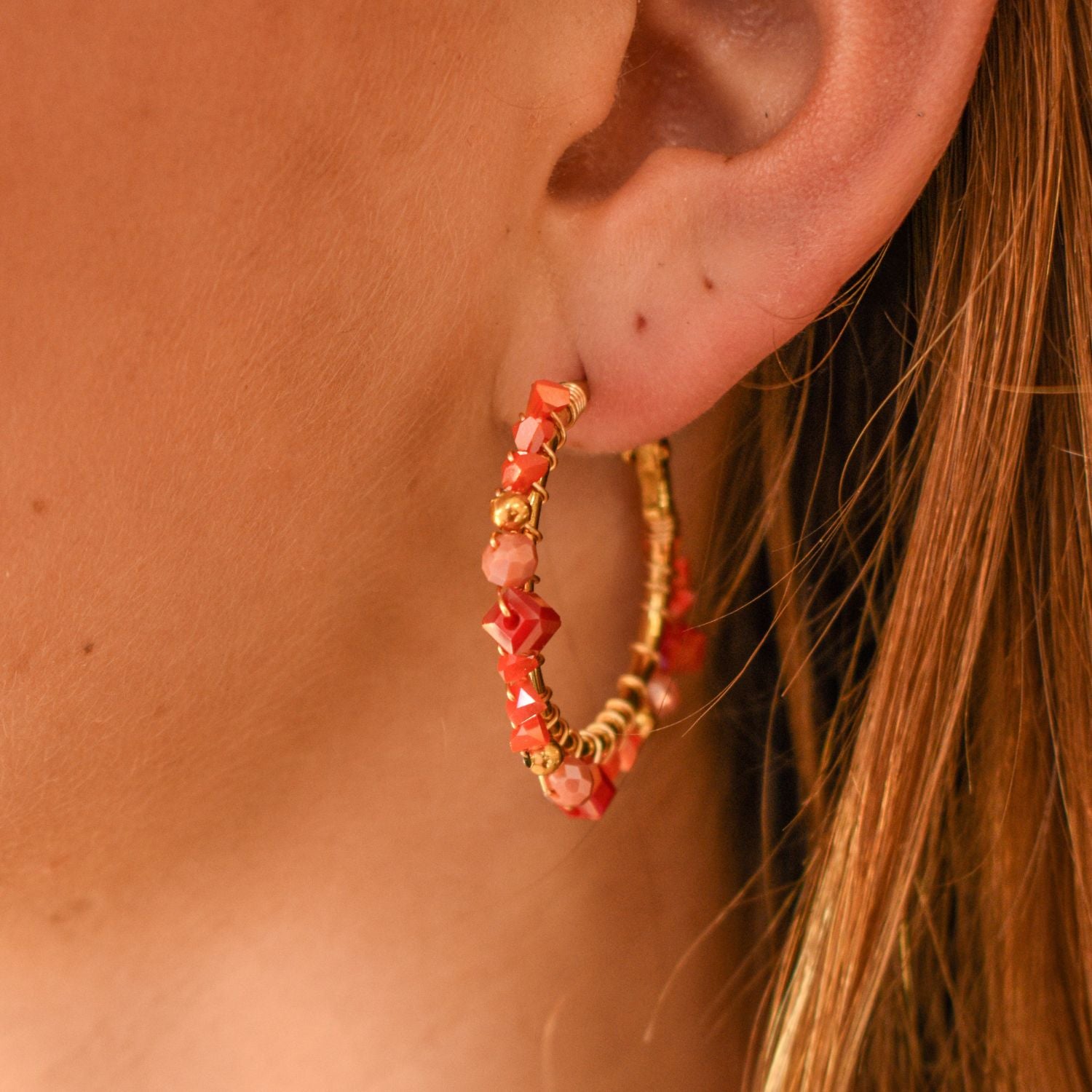 Oorringen kraaltjes oranje rood