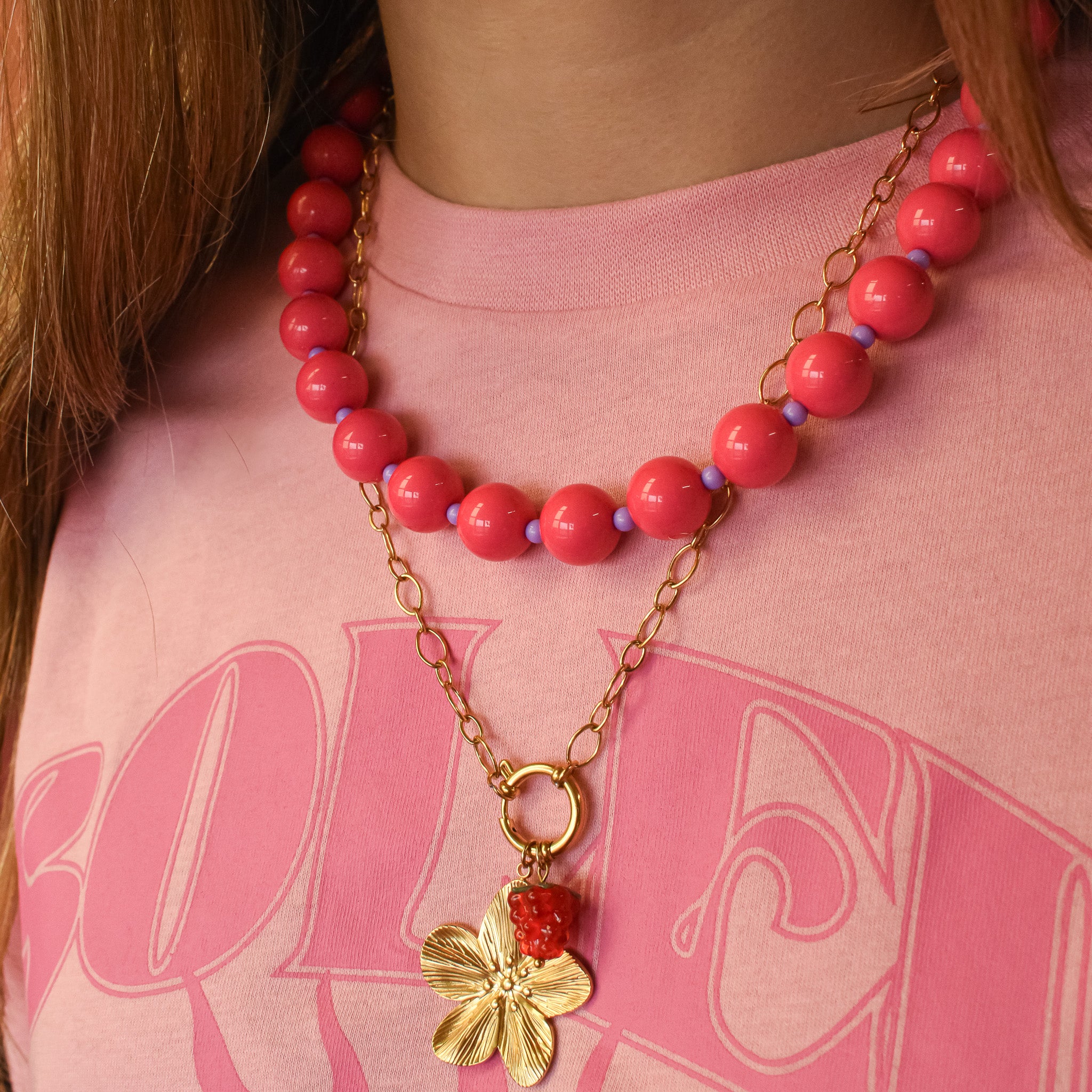 Bedel ketting bloem & framboos
