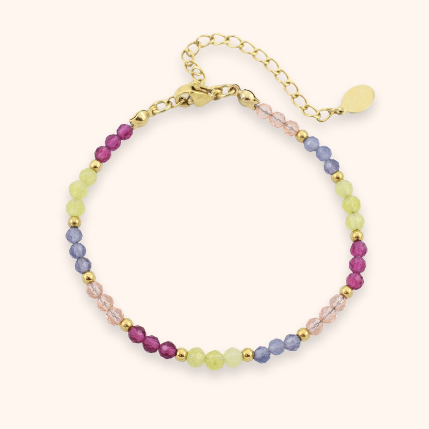 Kleurrijke kralen armband dames goud roze geel paars oranje stainless steel