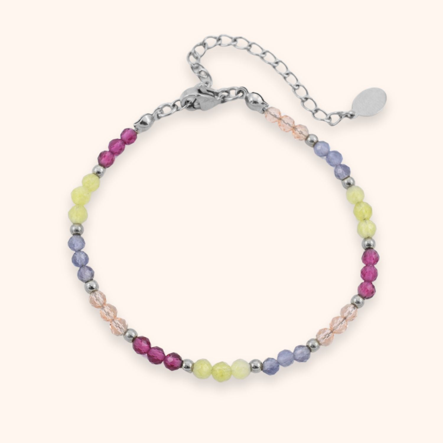 Kleurrijke kralen armband dames zilver roze geel paars oranje stainless steel