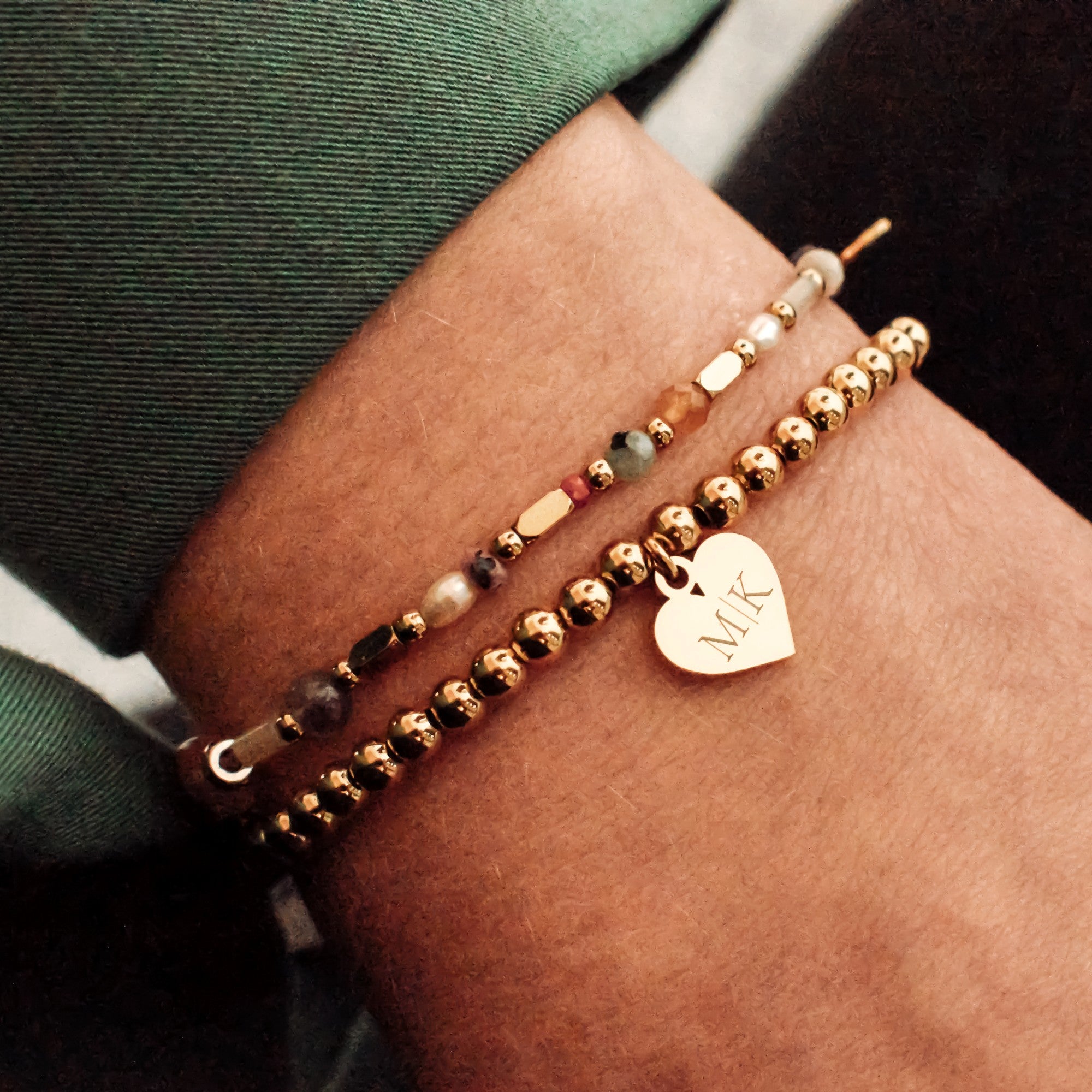hart armband gepersonaliseerd met 1 of 2 letters goud