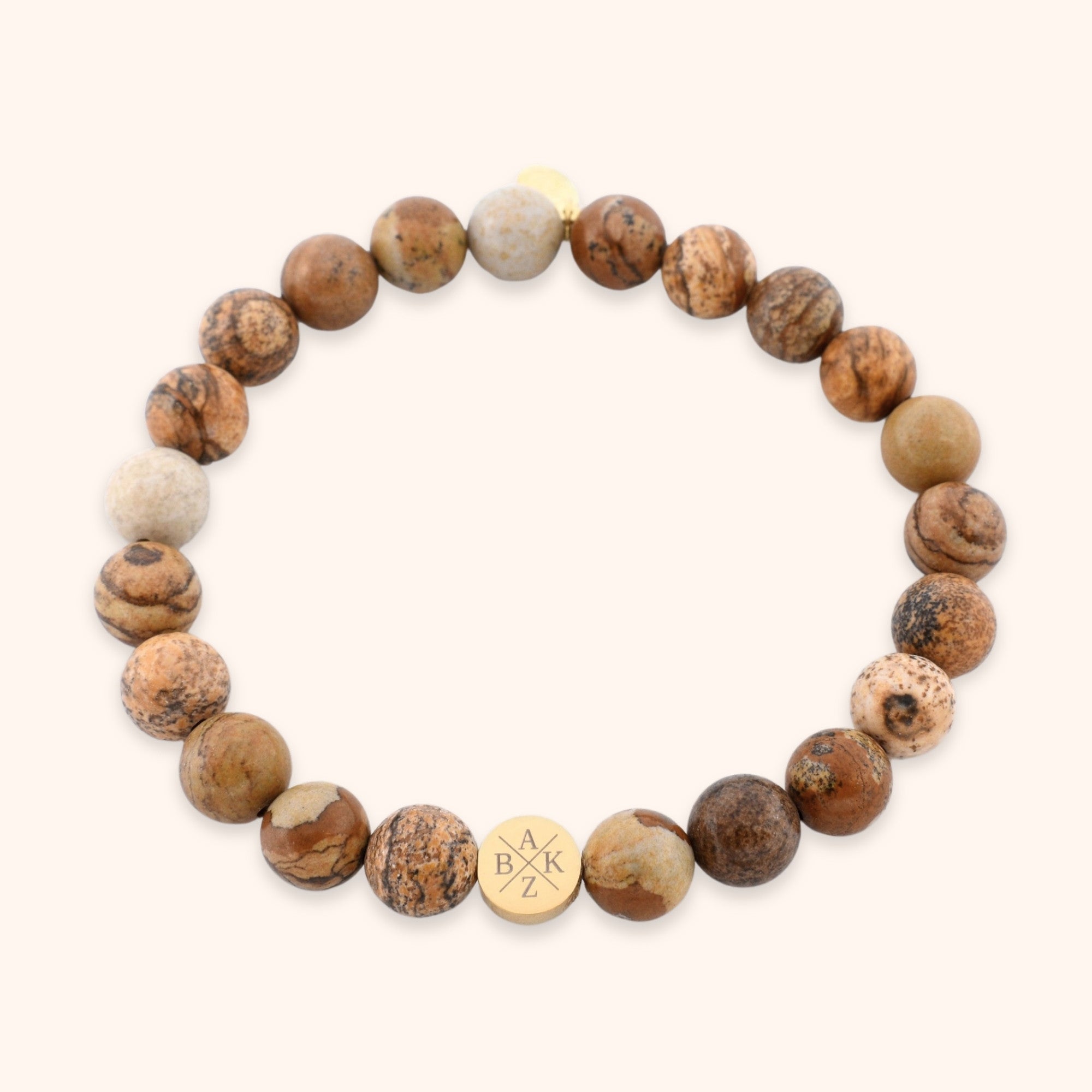 Gepersonaliseerde bruine jaspis natuursteen heren armband initialen gegraveerd goud