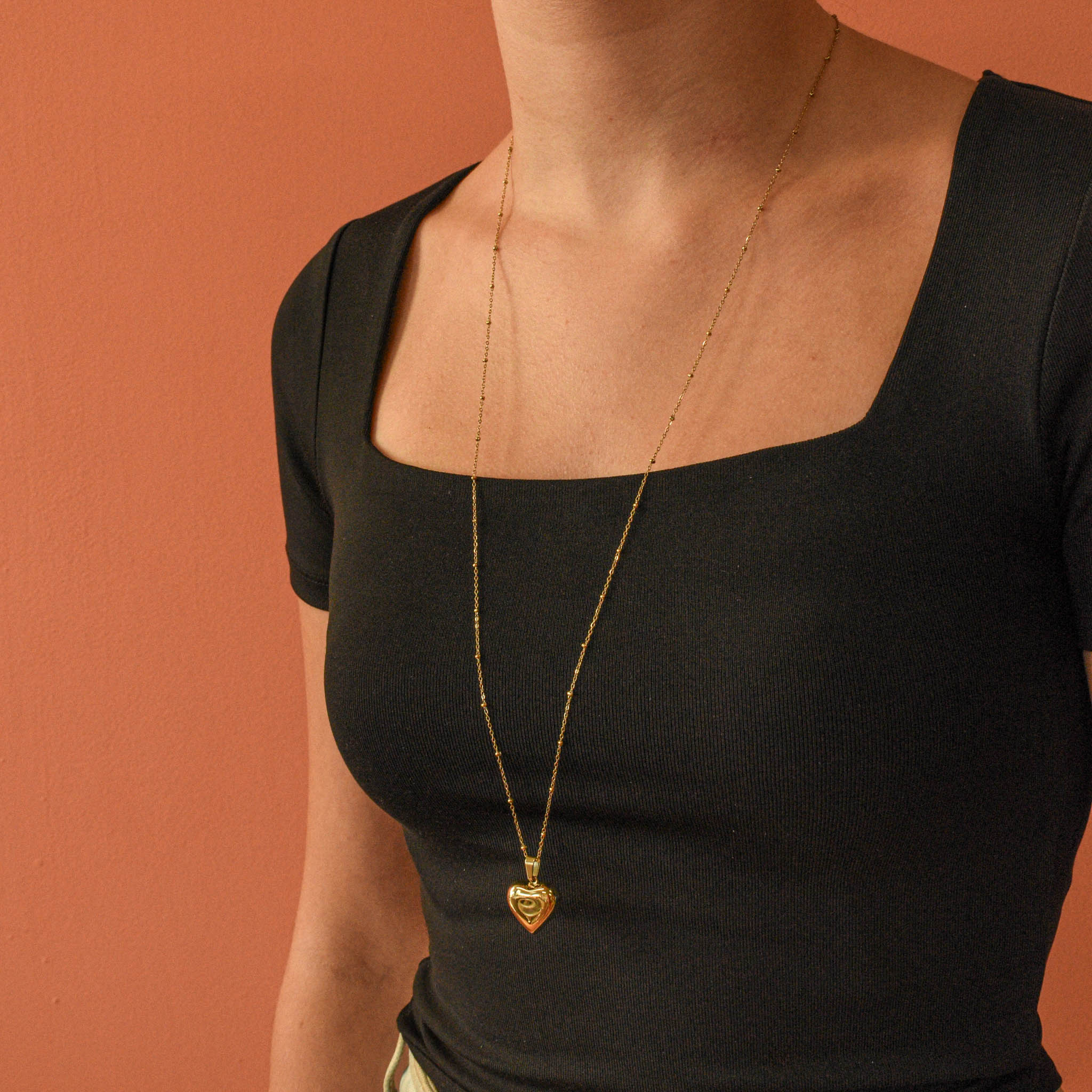 Lange ketting met hart stainless steel