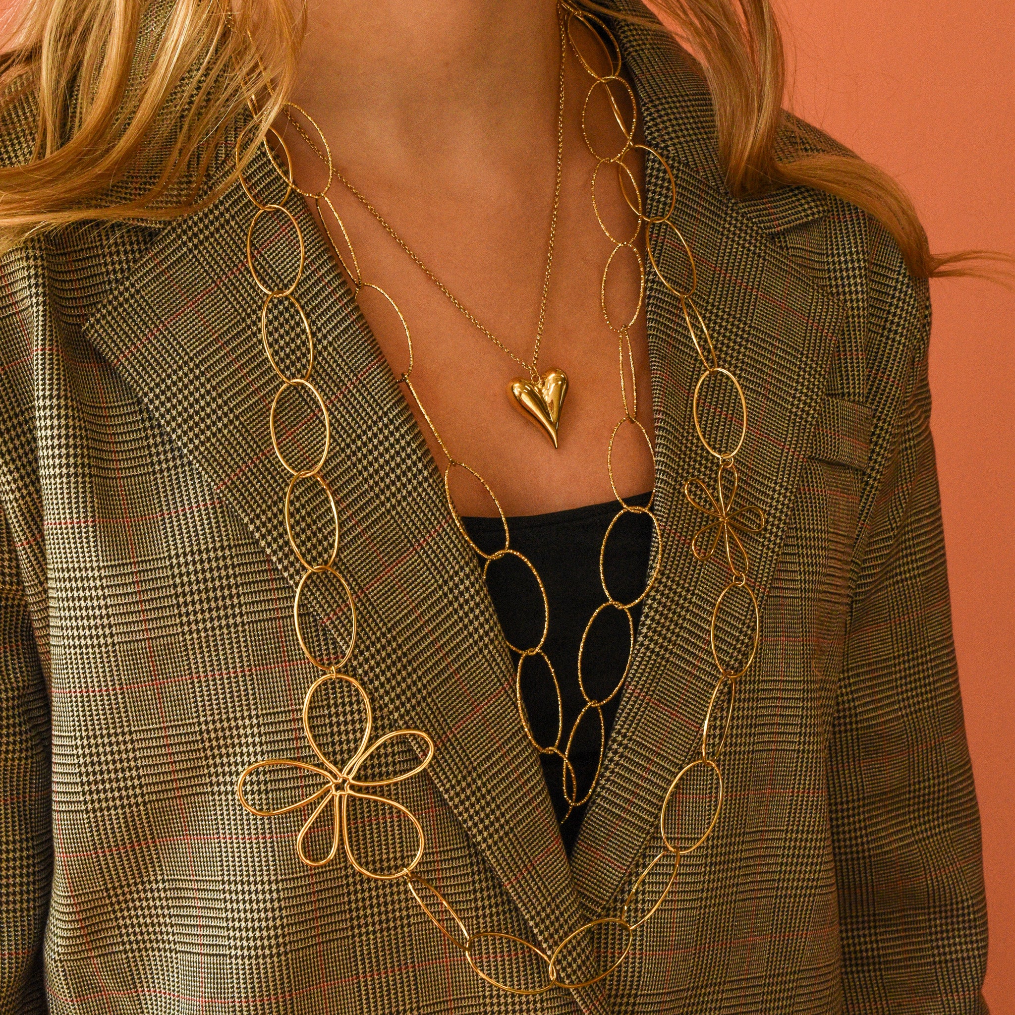Lange ketting met ovale schakels kleur goud stainless steel