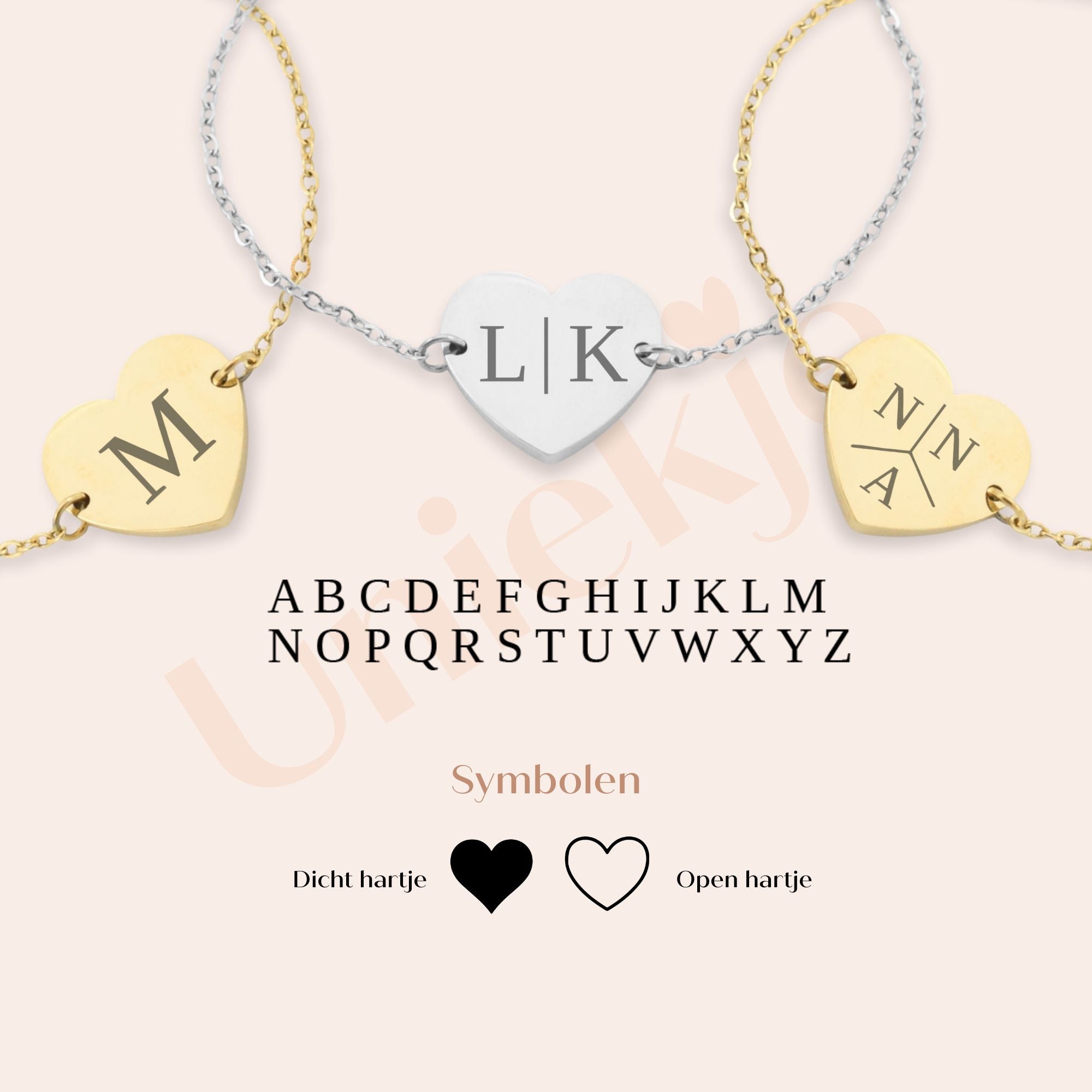 Kinderarmbandje hart initialen