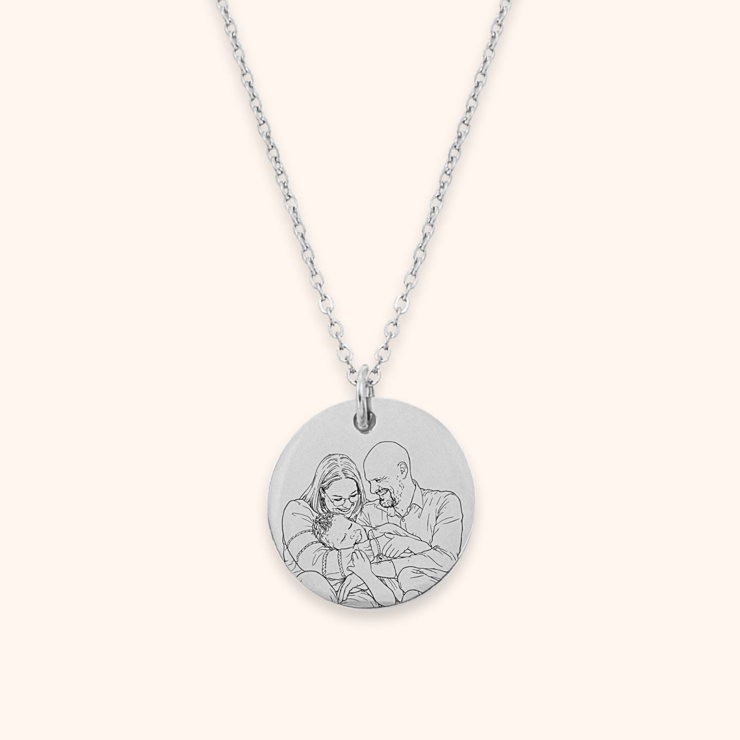 Lijntekening van foto laten graveren op ketting rvs kleur zilver