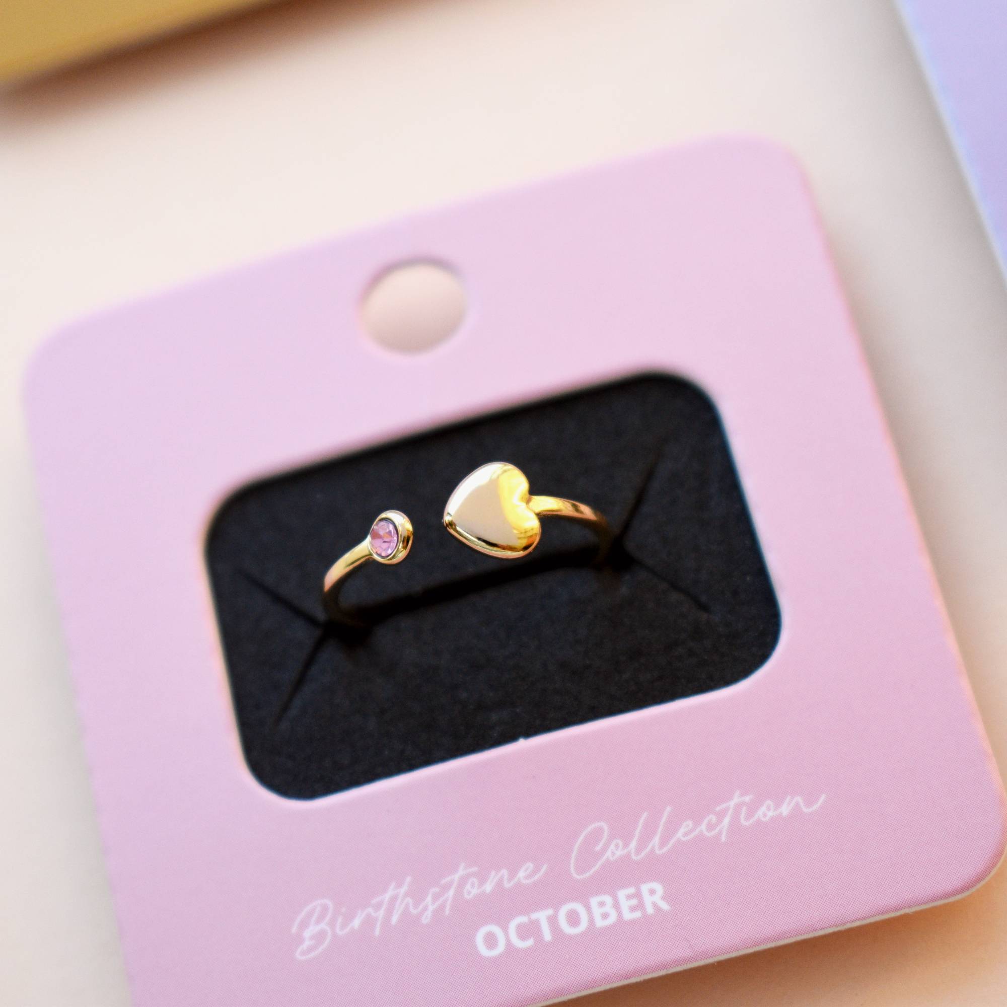 Oktober geboortesteen ring roze stainless steel kleur goud