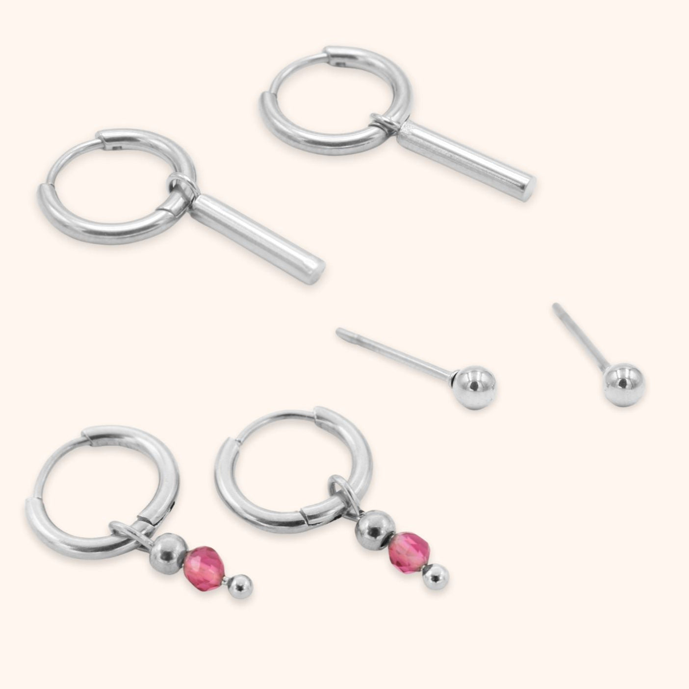 Oorbellen setje staafje roze